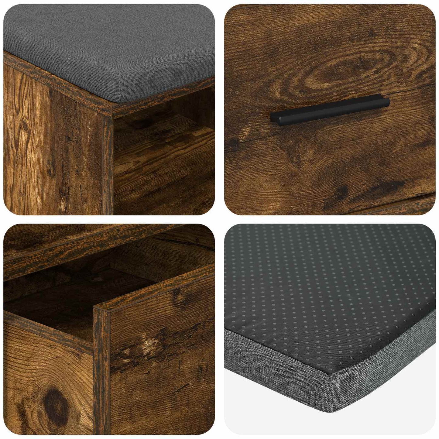 Panca per ingresso con cuscino Rovere fumé 80 x 38 x 46 cm