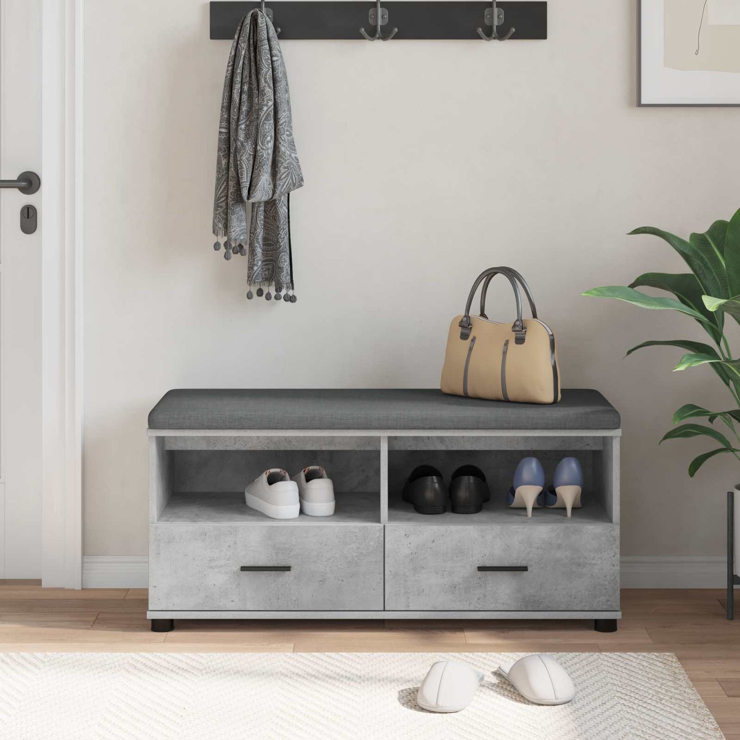 Panca per ingresso con cuscino Grigio Cemento 100 x 38 x 46 cm | homemem39