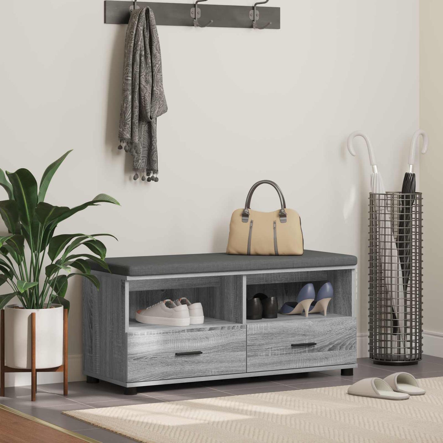 Panca per ingresso con cuscino Sonoma grigia 100 x 38 x 46 cm | homemem39