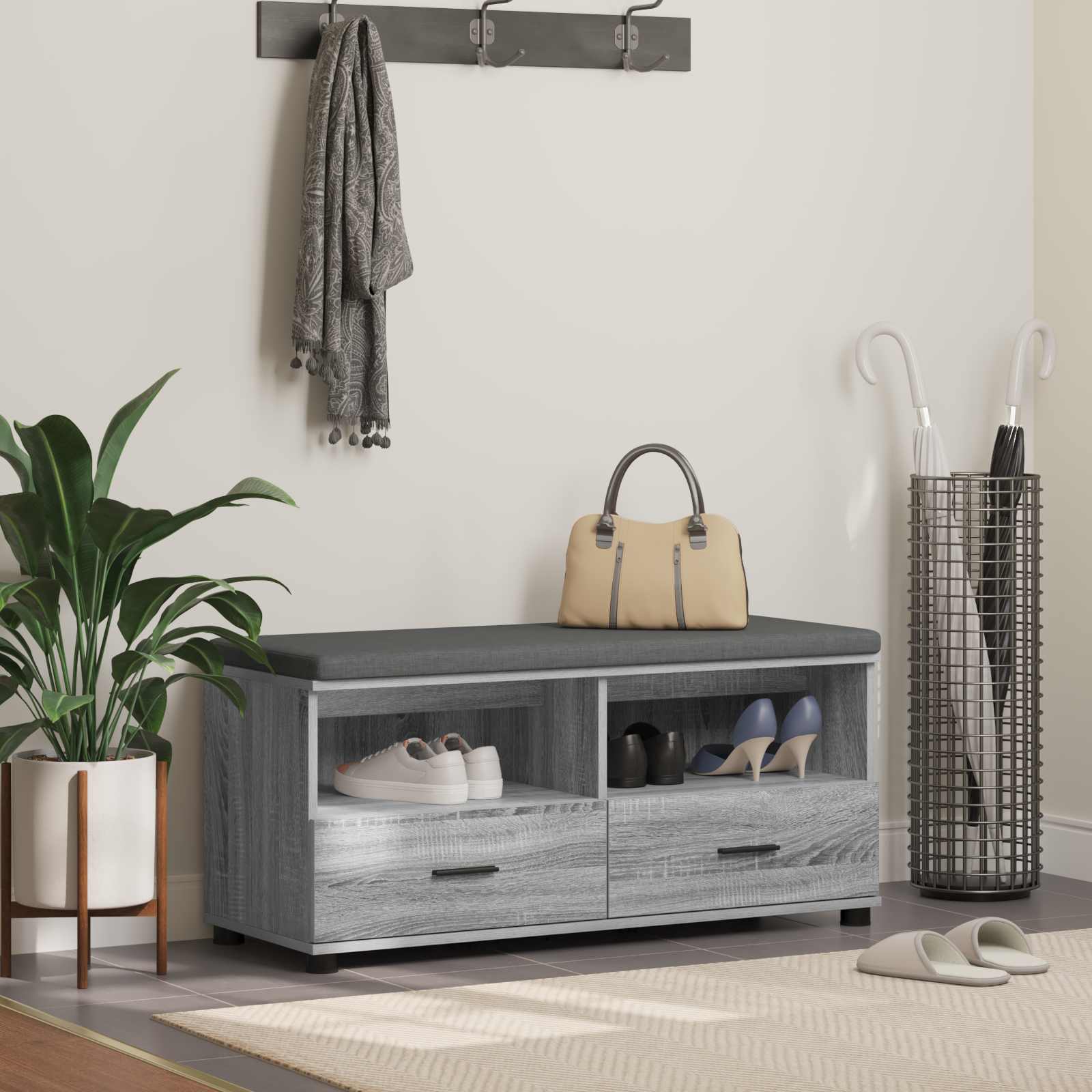 Panca per ingresso con cuscino Sonoma grigia 100 x 38 x 46 cm | homemem39
