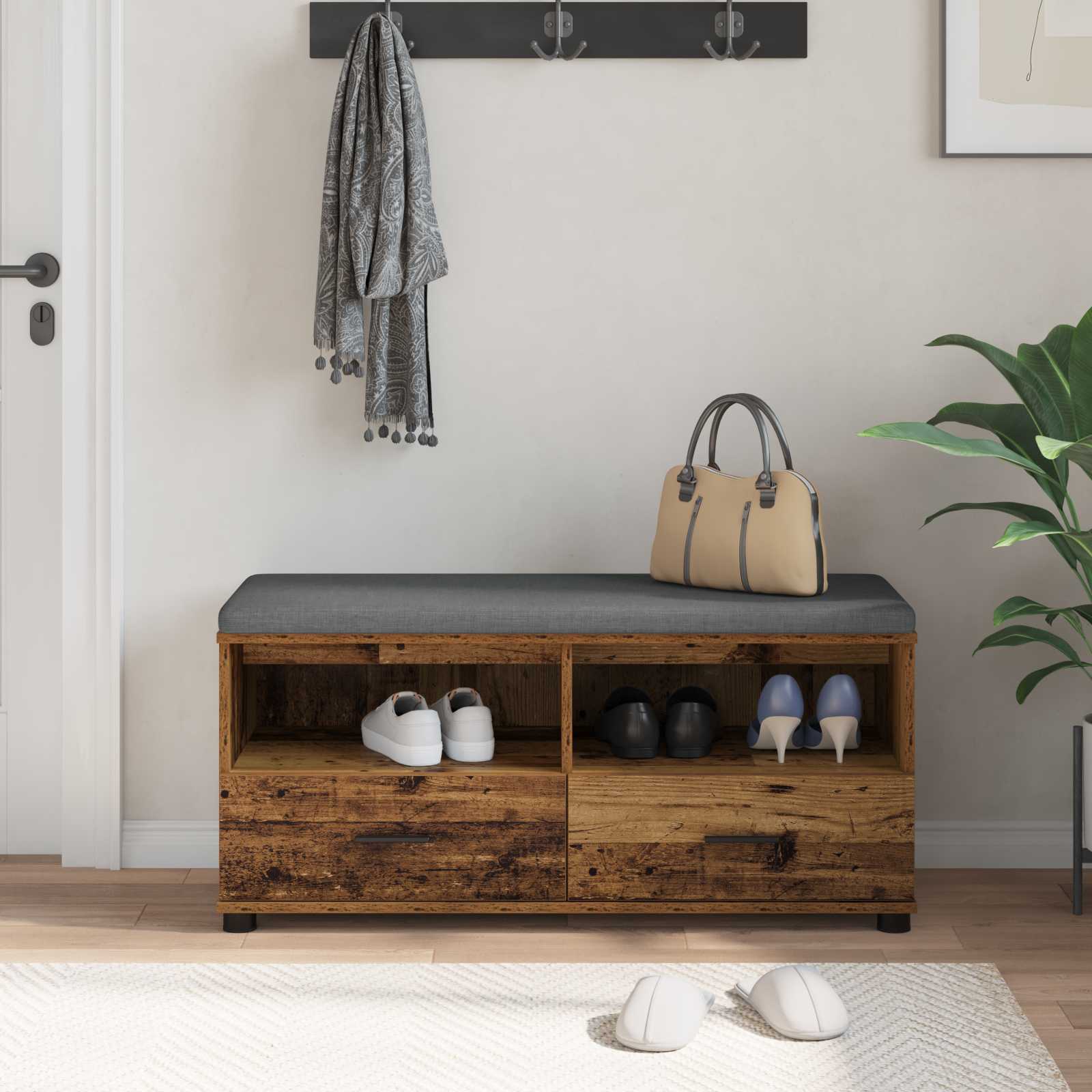 Panca per ingresso con cuscino Legno vecchio 100 x 38 x 46 cm | homemem39
