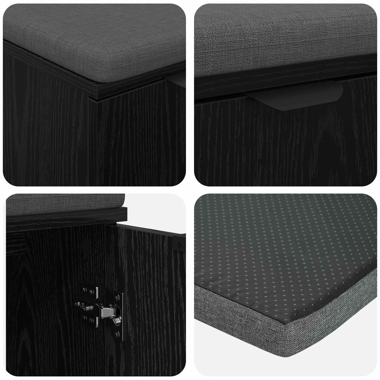 Panca per ingresso con cuscino Rovere Nero 60 x 38 x 46 cm
