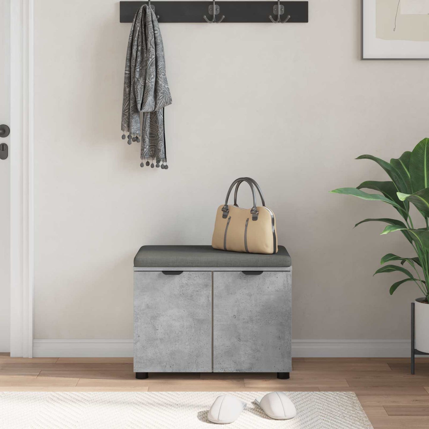 Panca per ingresso con cuscino Grigio cemento 60 x 38 x 46 cm