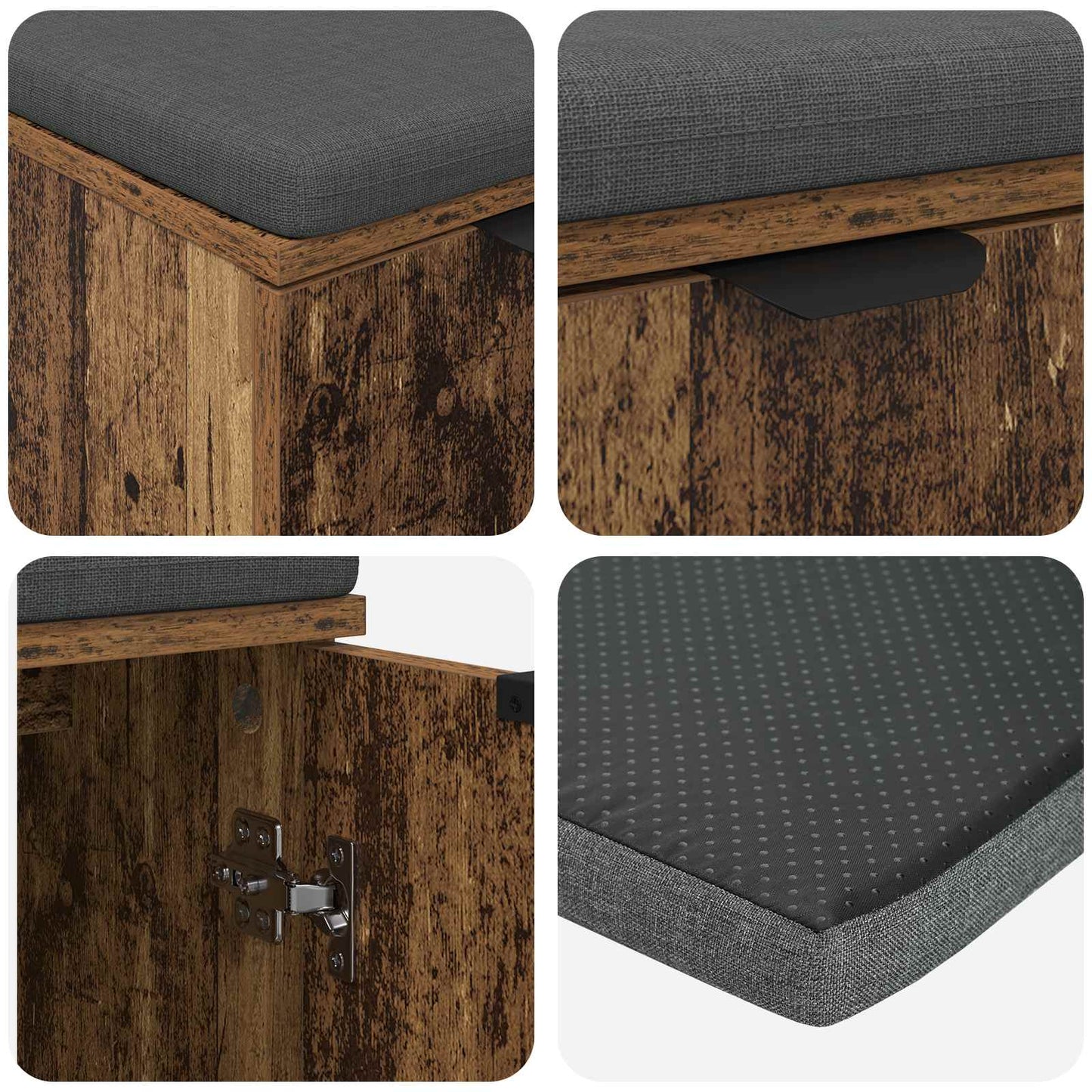 Panca per ingresso con cuscino Legno vecchio 60 x 38 x 46 cm