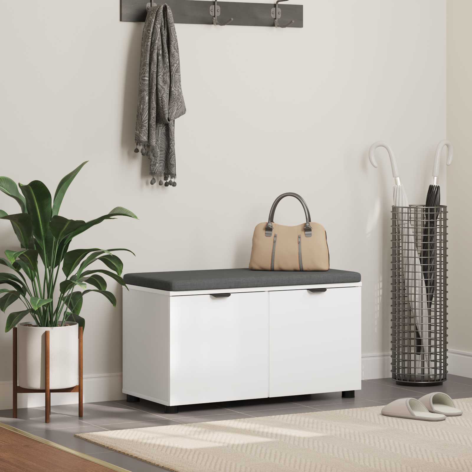 Panca per ingresso con cuscino con porta Bianco 80 x 38 x 46 cm | homemem39