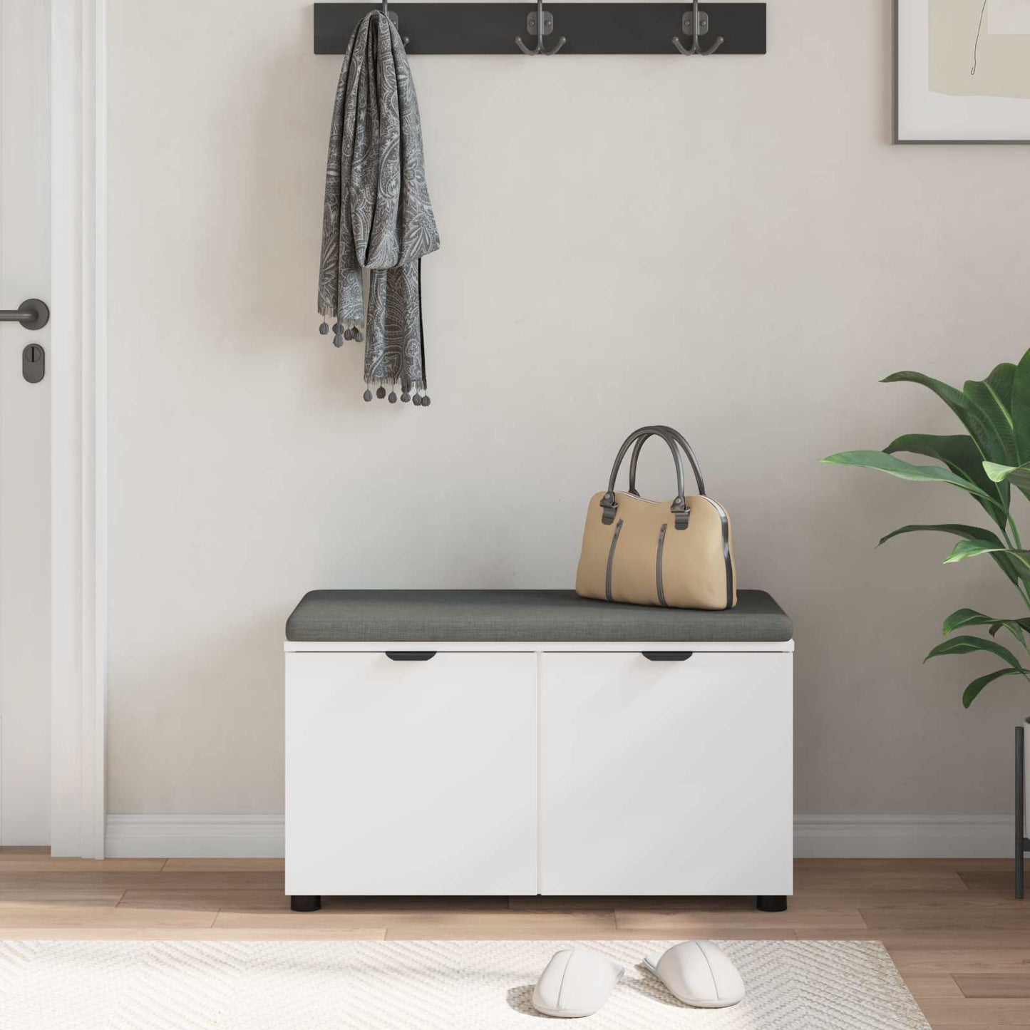Panca per ingresso con cuscino con porta Bianco 80 x 38 x 46 cm | homemem39
