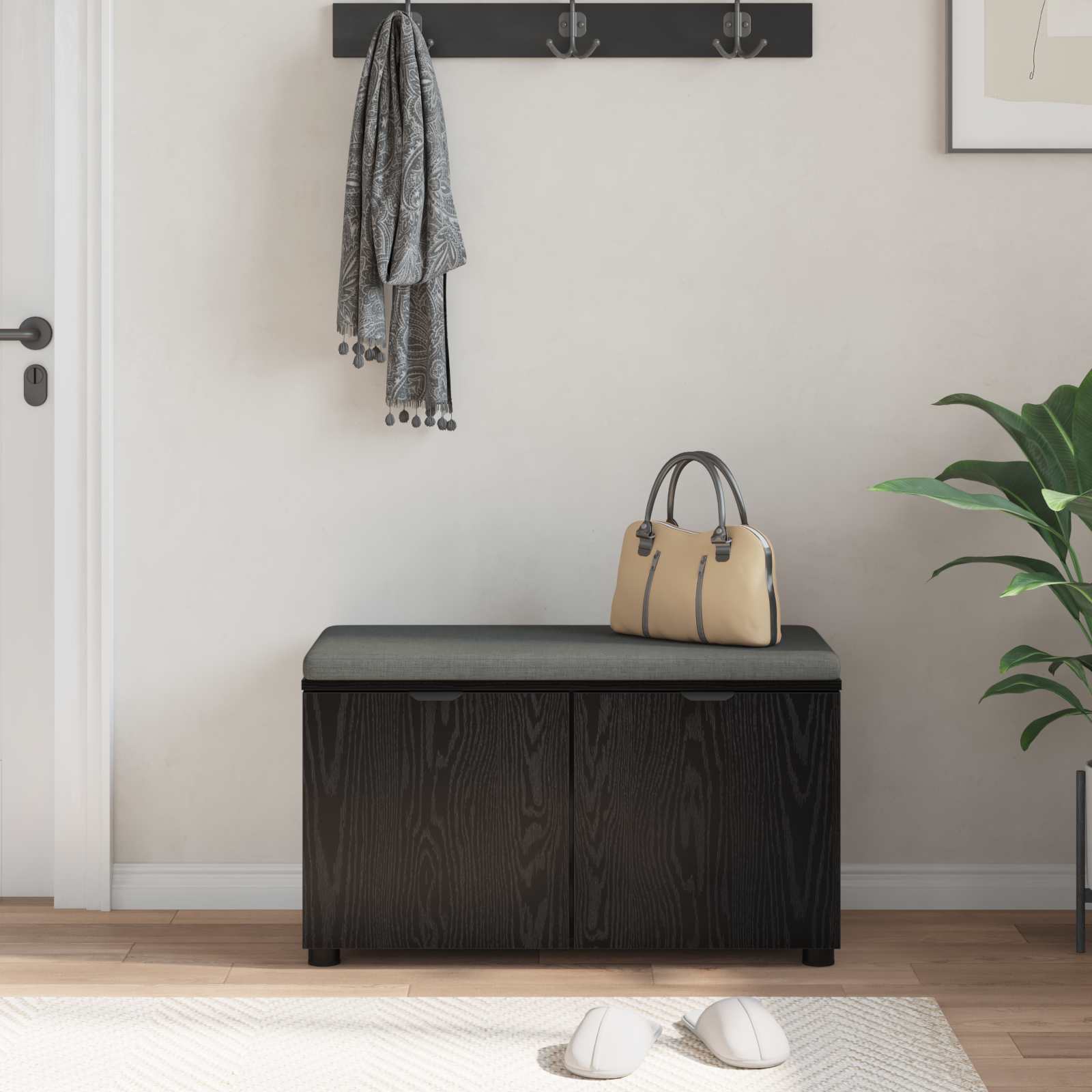 Panca per ingresso con cuscino Rovere Nero 80 x 38 x 46 cm | homemem39