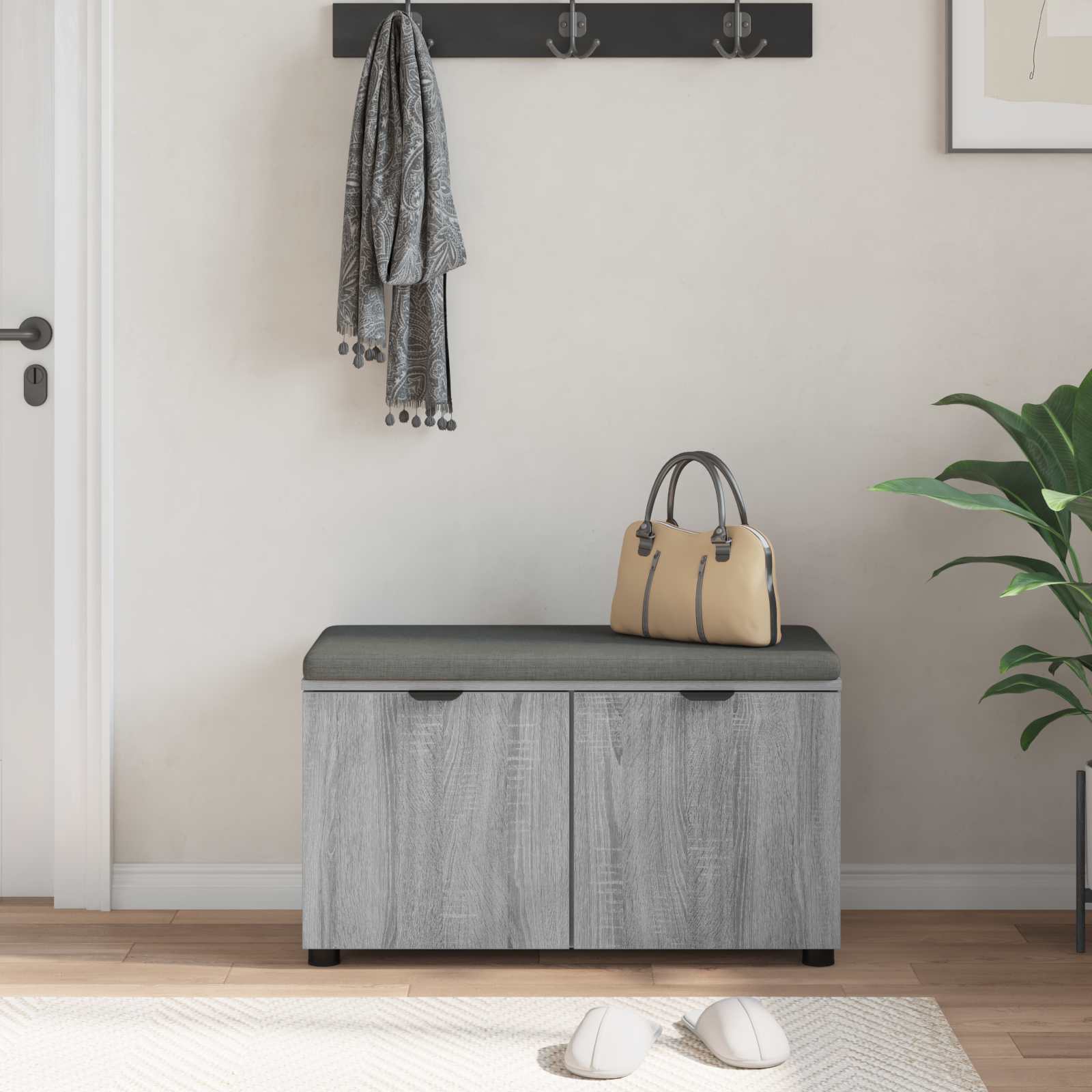 Panca per ingresso con cuscino Sonoma grigia 80 x 38 x 46 cm | homemem39