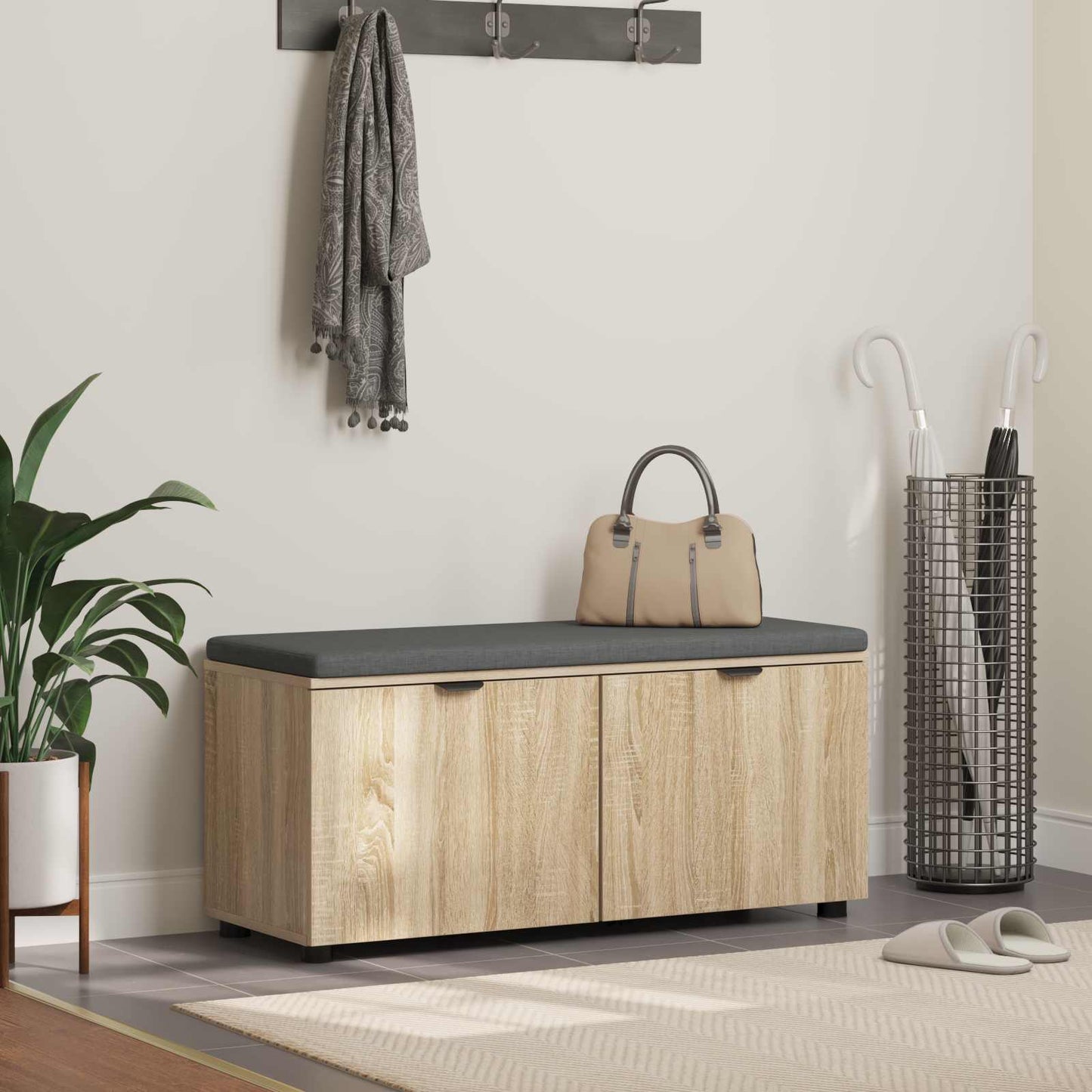 Panca per ingresso con cuscino Rovere Sonoma 100 x 38 x 46 cm