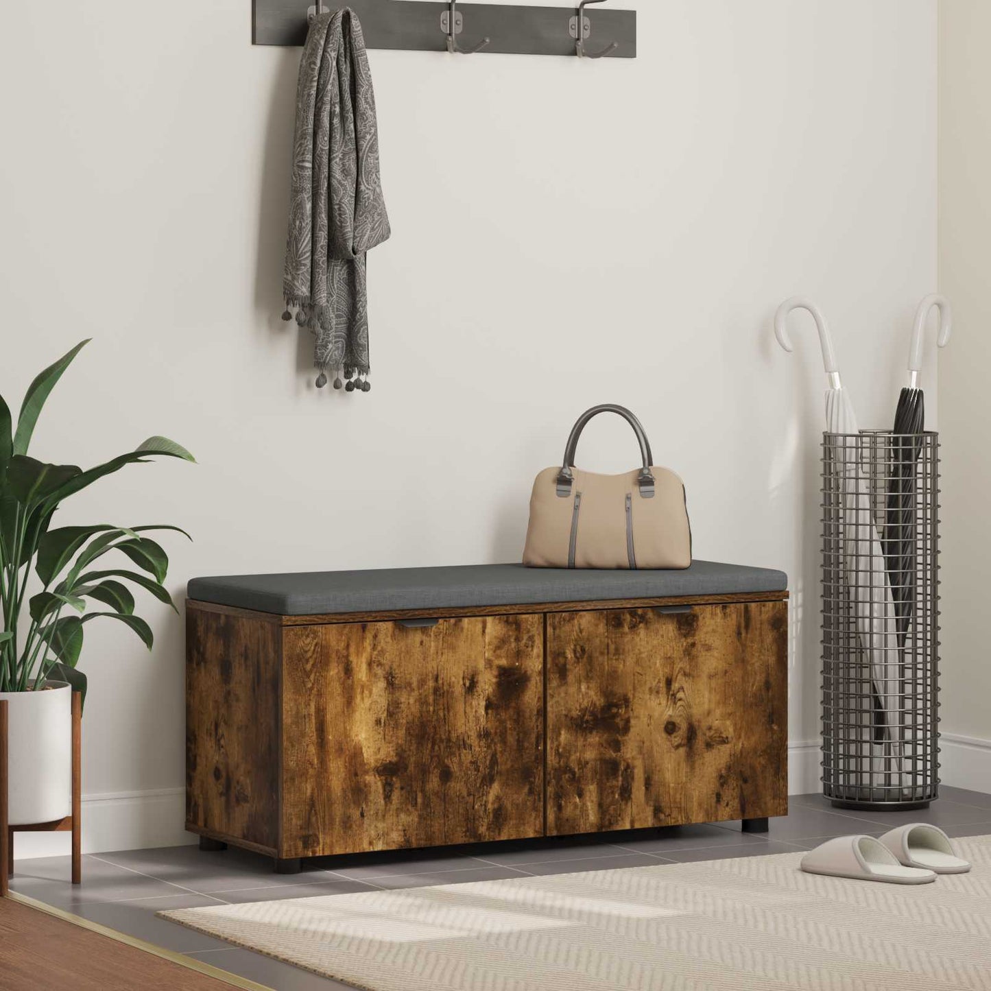 Panca per ingresso con cuscino Rovere fumé 100 x 38 x 46 cm