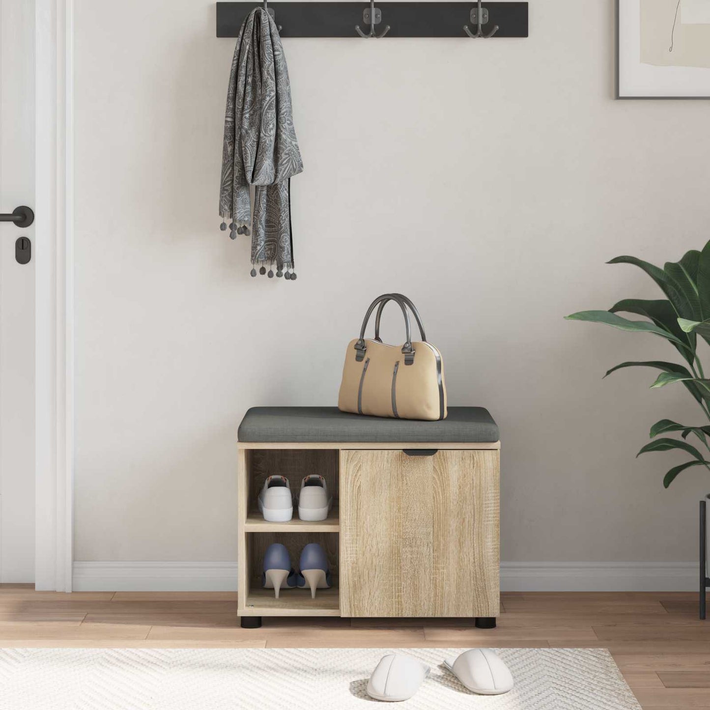 Panca per ingresso con cuscino Rovere Sonoma 60 x 38 x 46 cm