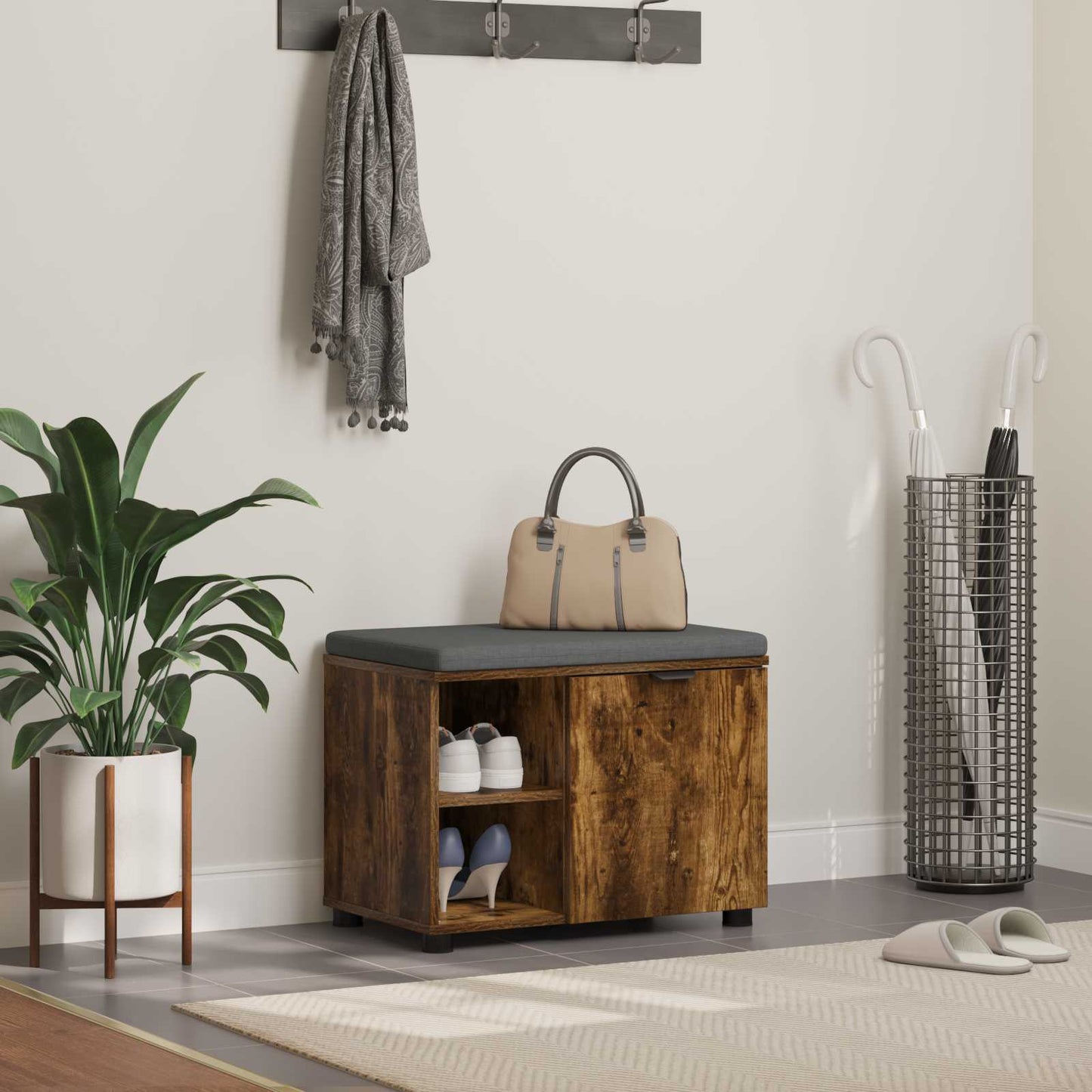 Panca per ingresso con cuscino Rovere fumé 60 x 38 x 46 cm
