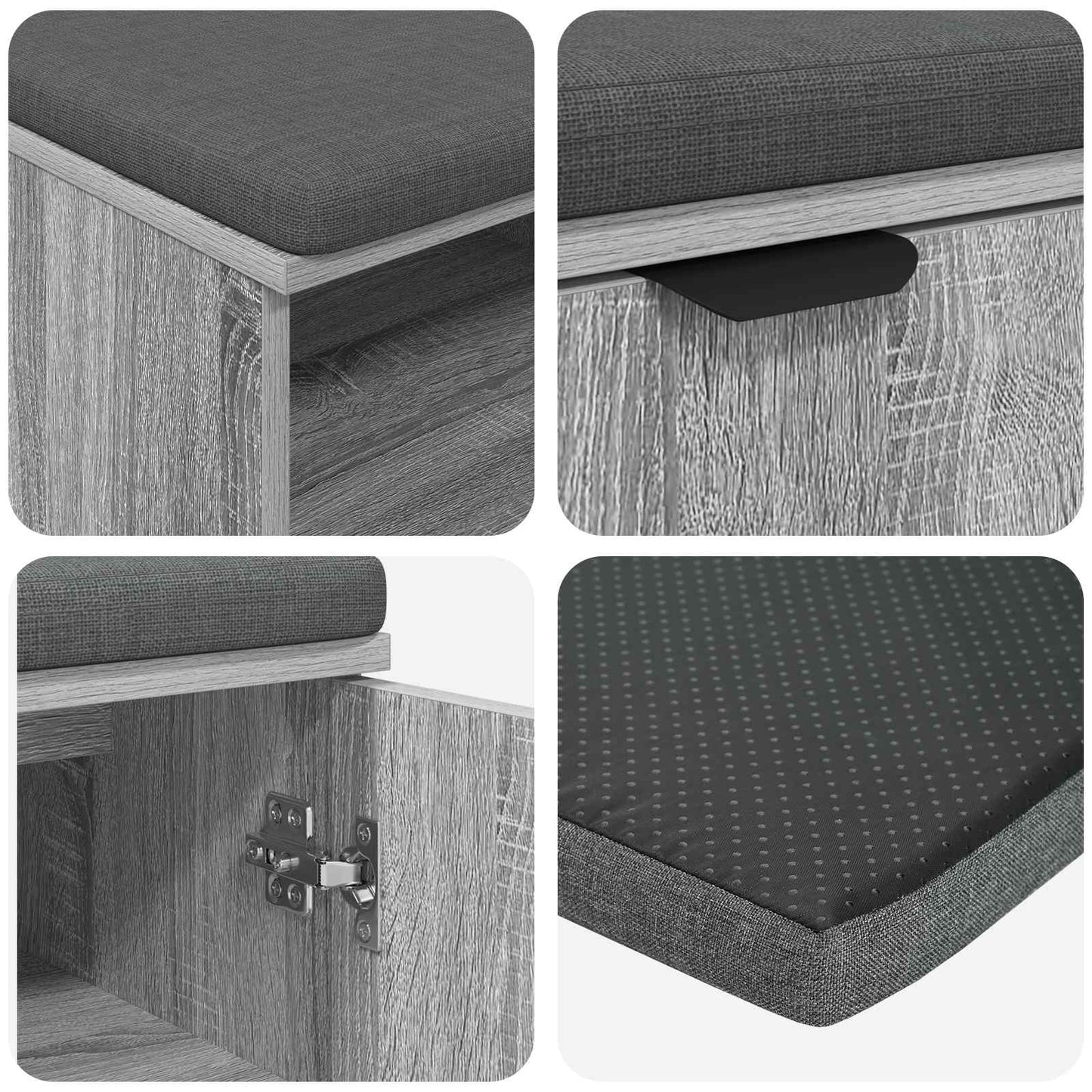 Panca per ingresso con cuscino Grigio Sonoma 60 x 38 x 46 cm