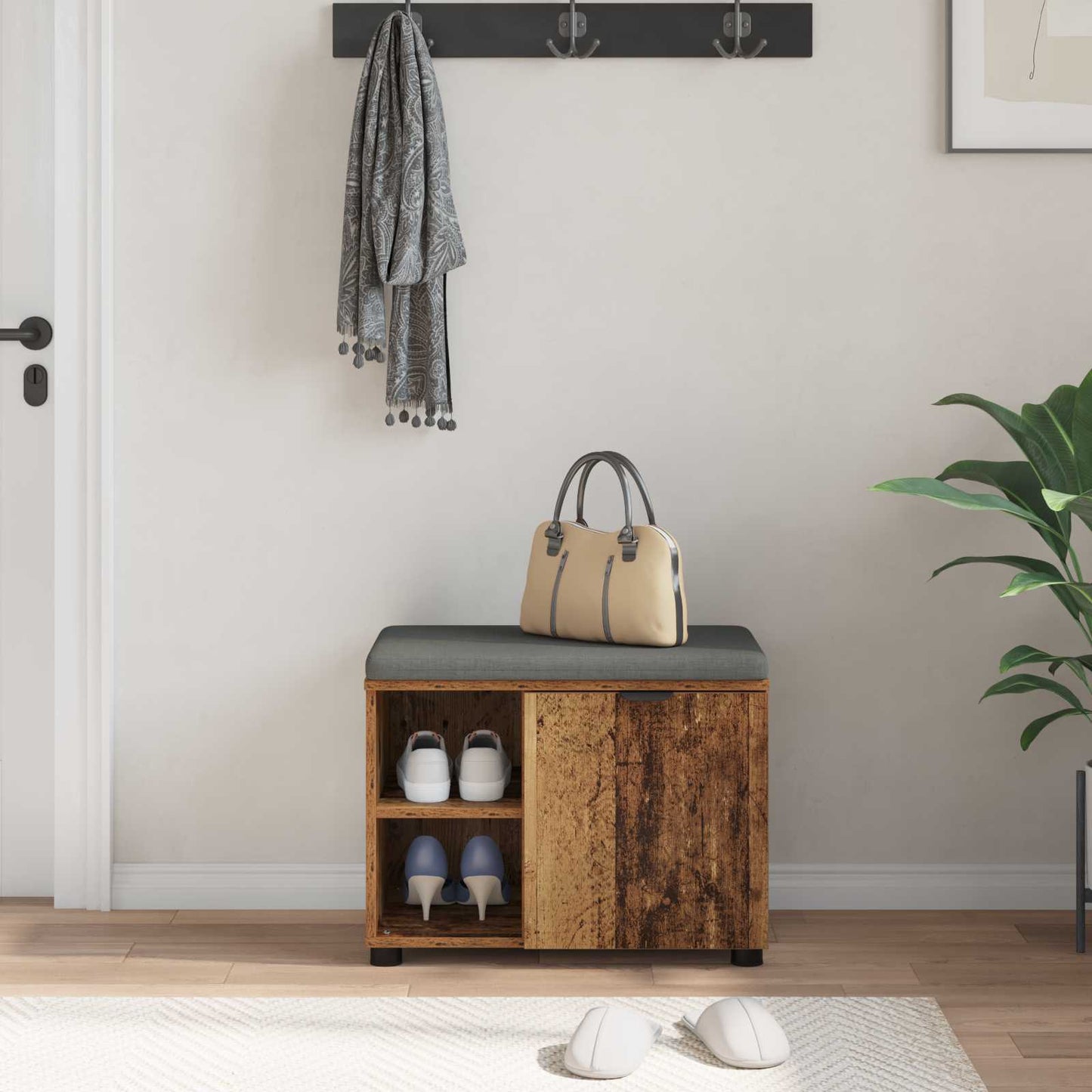 Panca per ingresso con cuscino Legno vecchio 60 x 38 x 46 cm