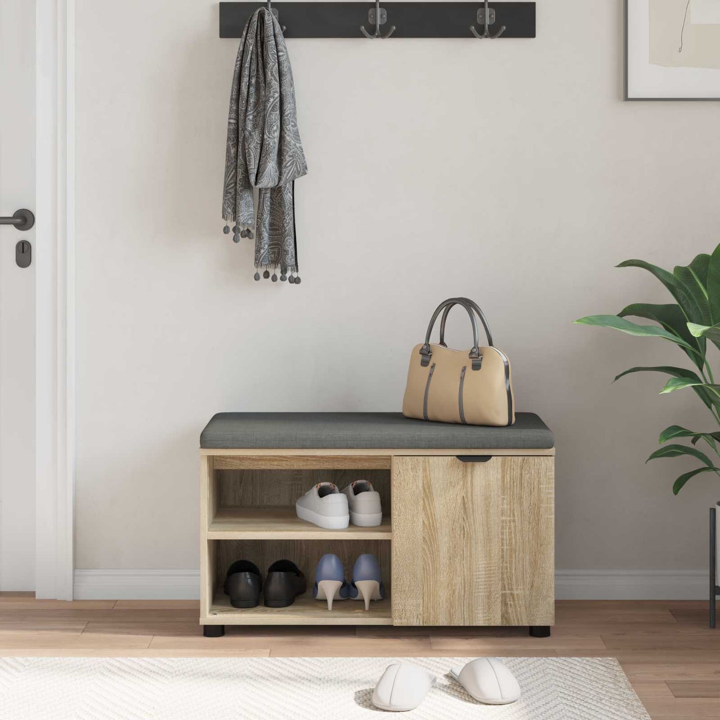 Panca per ingresso con cuscino Rovere Sonoma 80 x 38 x 46 cm