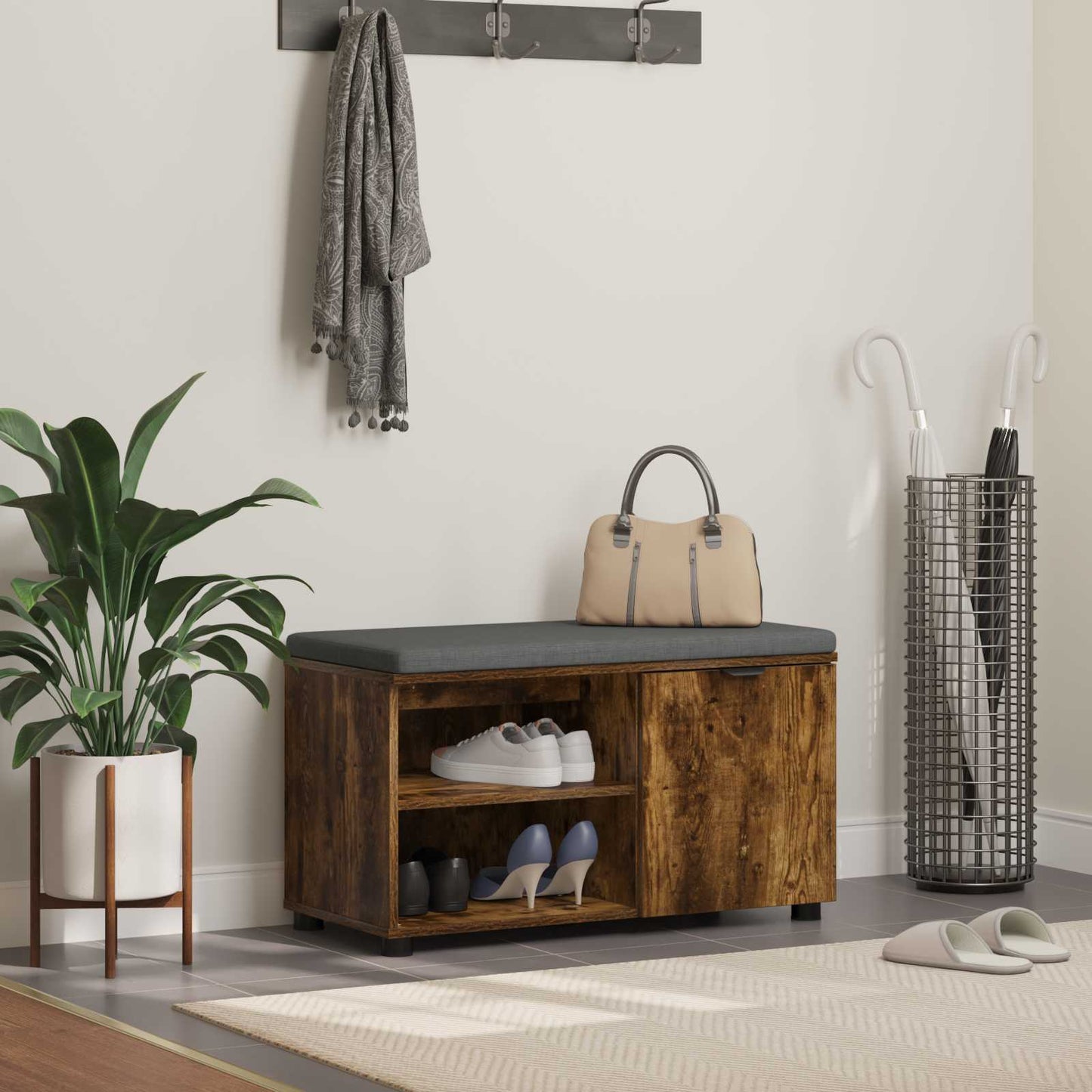 Panca per ingresso con cuscino Rovere fumé 80 x 38 x 46 cm