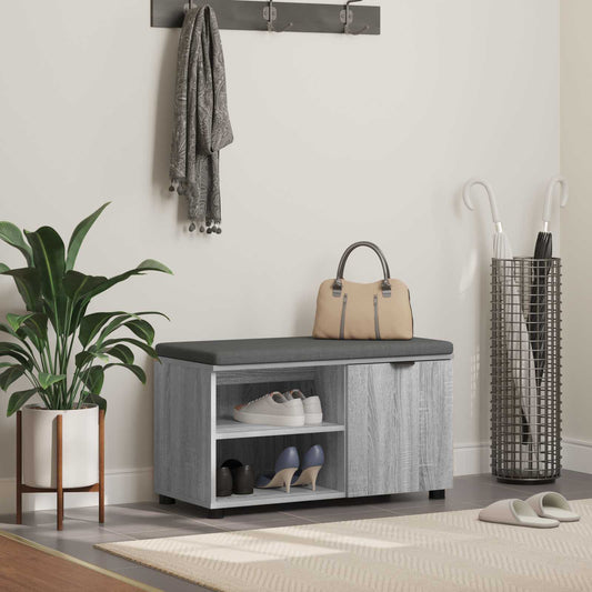Panca per ingresso con cuscino Grigio Sonoma 80 x 38 x 46 cm