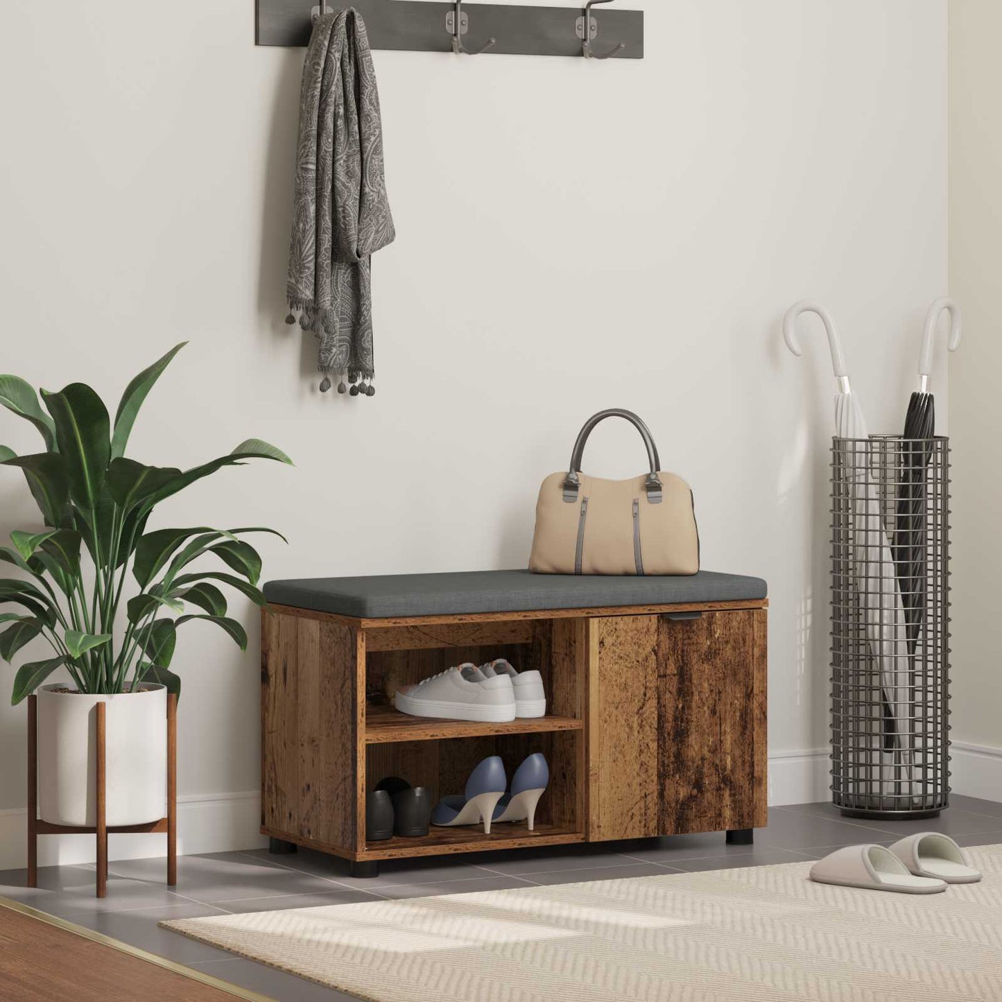 Panca per ingresso con cuscino Legno vecchio 80 x 38 x 46 cm