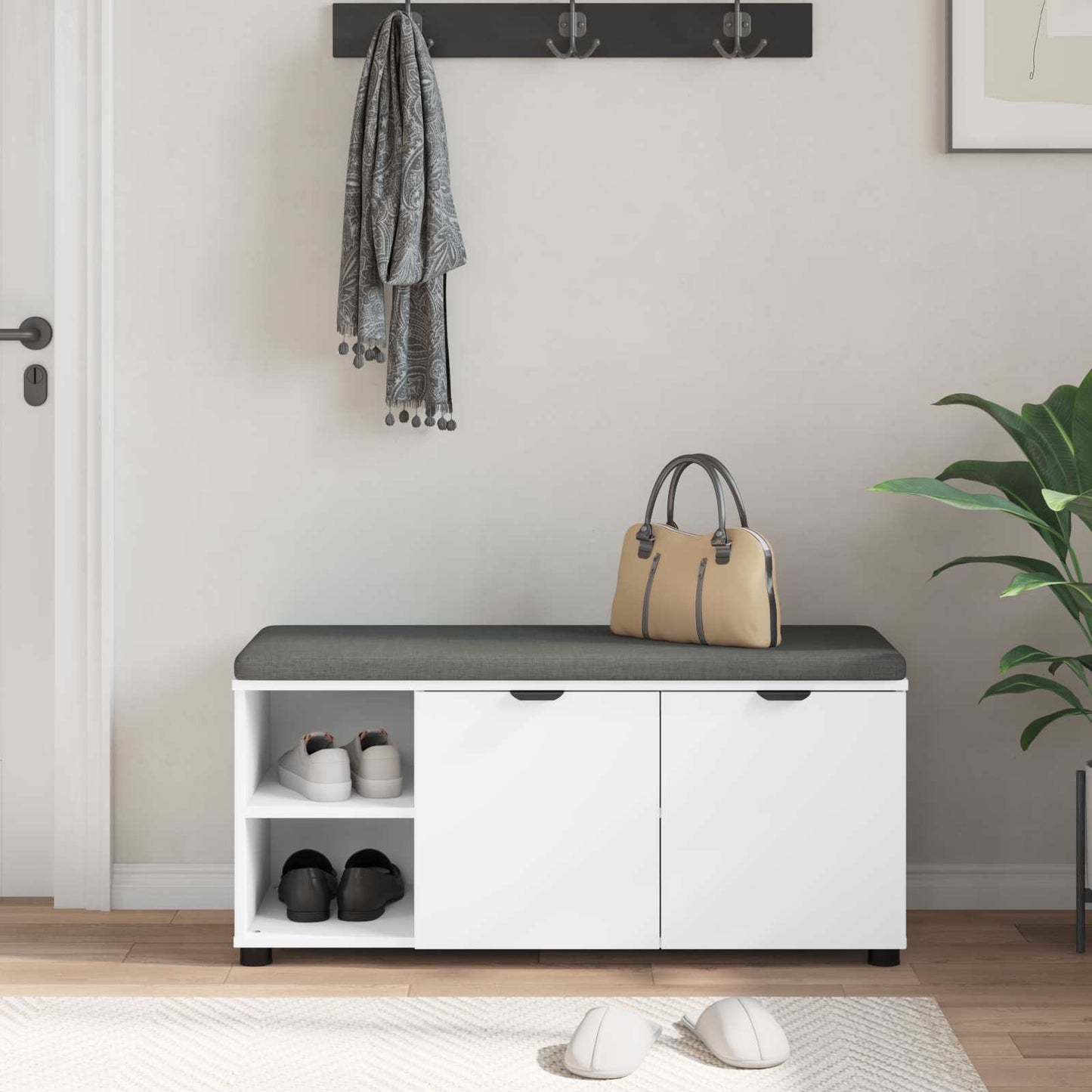 Panca per ingresso con cuscino Bianco 100 x 38 x 46 cm