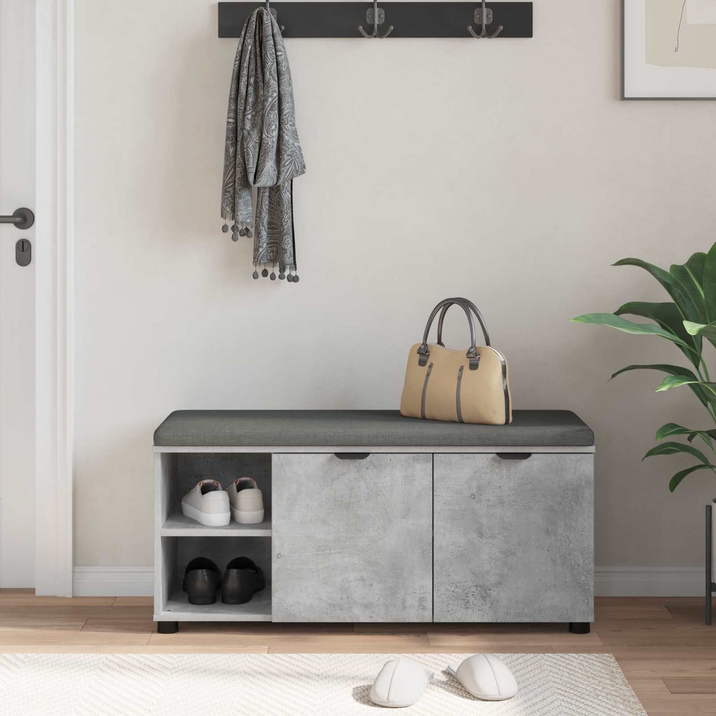 Panca per ingresso con cuscino Grigio cemento 100 x 38 x 46 cm