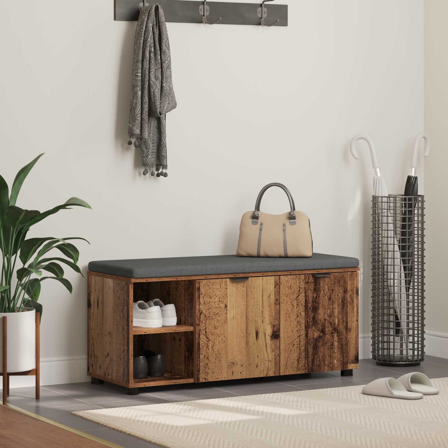 Panca per ingresso con cuscino Legno vecchio 100 x 38 x 46 cm