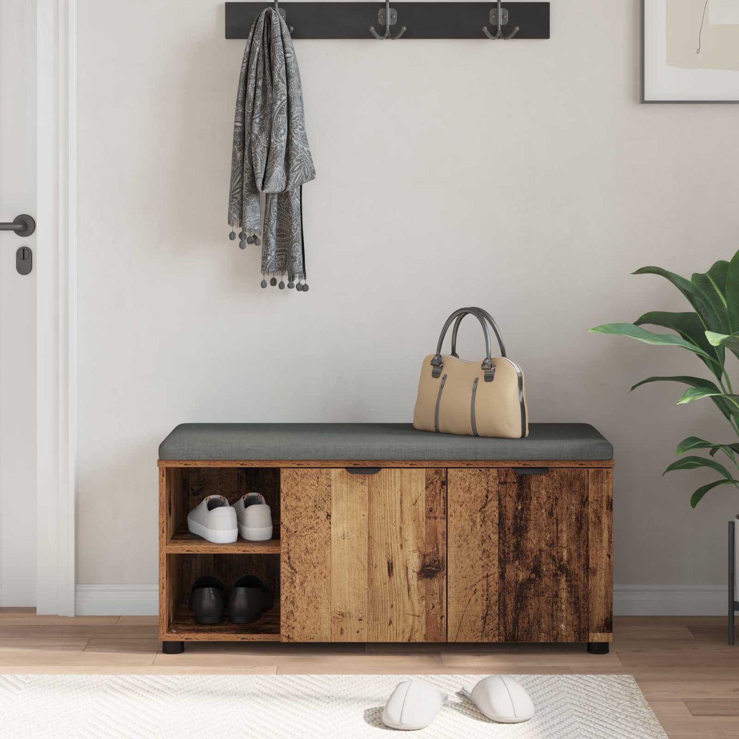 Panca per ingresso con cuscino Legno vecchio 100 x 38 x 46 cm