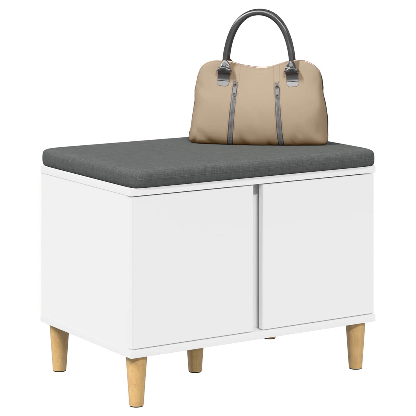 Panca per ingresso con cuscino con porta Bianco 60 x 38 x 46 cm