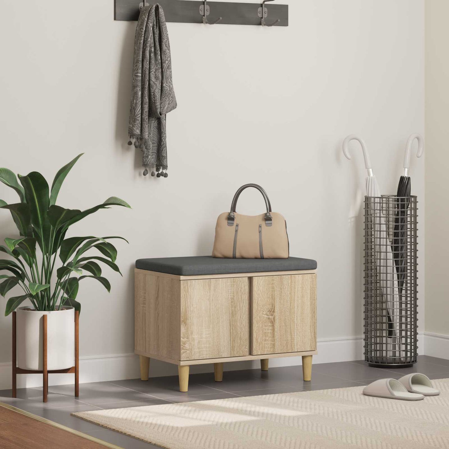 Panca per ingresso con cuscino Rovere Sonoma 60 x 38 x 46 cm