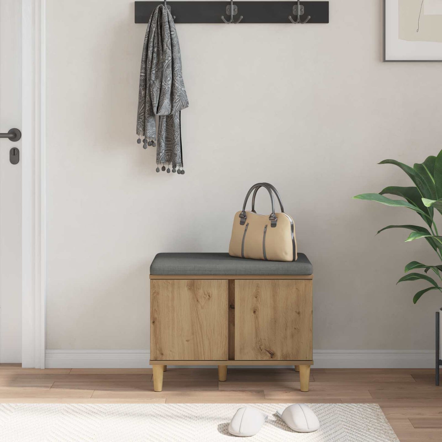 Panca per ingresso con porta Rovere artigianale 60 x 38 x 46 cm