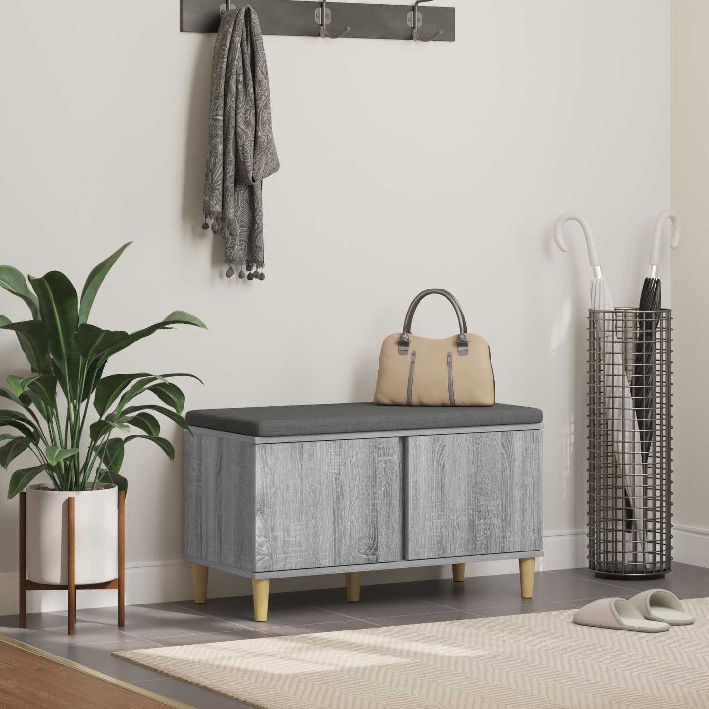 Panca per ingresso con cuscino Grigio Sonoma 60 x 38 x 46 cm