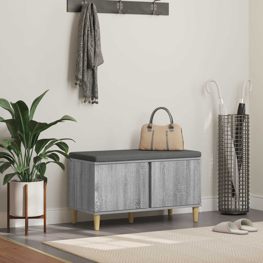 Panca per ingresso con cuscino Grigio Sonoma 60 x 38 x 46 cm