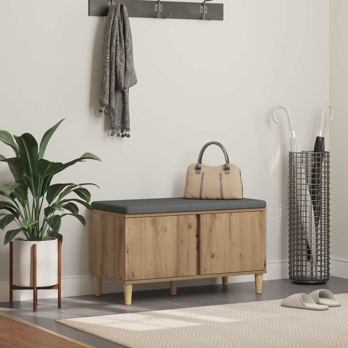 Panca per ingresso con porta Rovere artigianale 60 x 38 x 46 cm