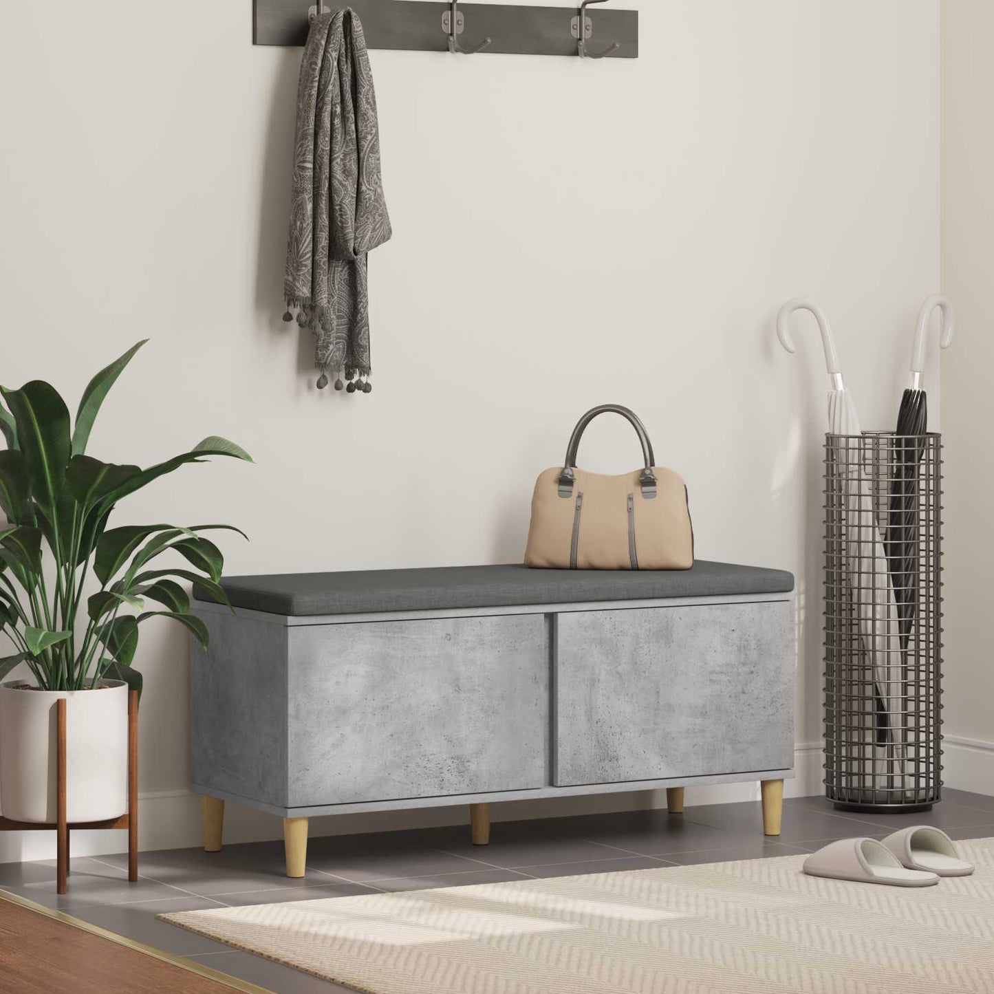 Panca per ingresso con cuscino Grigio Cemento 100 x 38 x 46 cm | homemem39