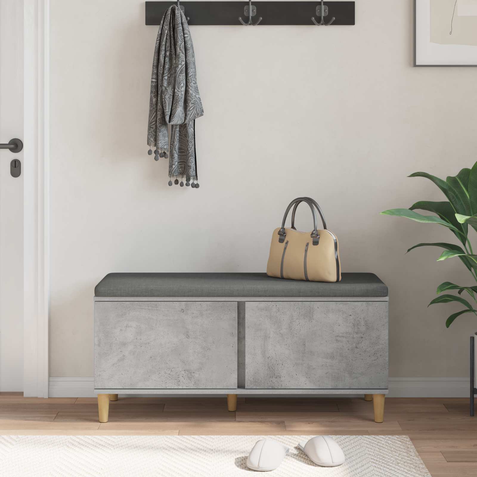 Panca per ingresso con cuscino Grigio Cemento 100 x 38 x 46 cm | homemem39
