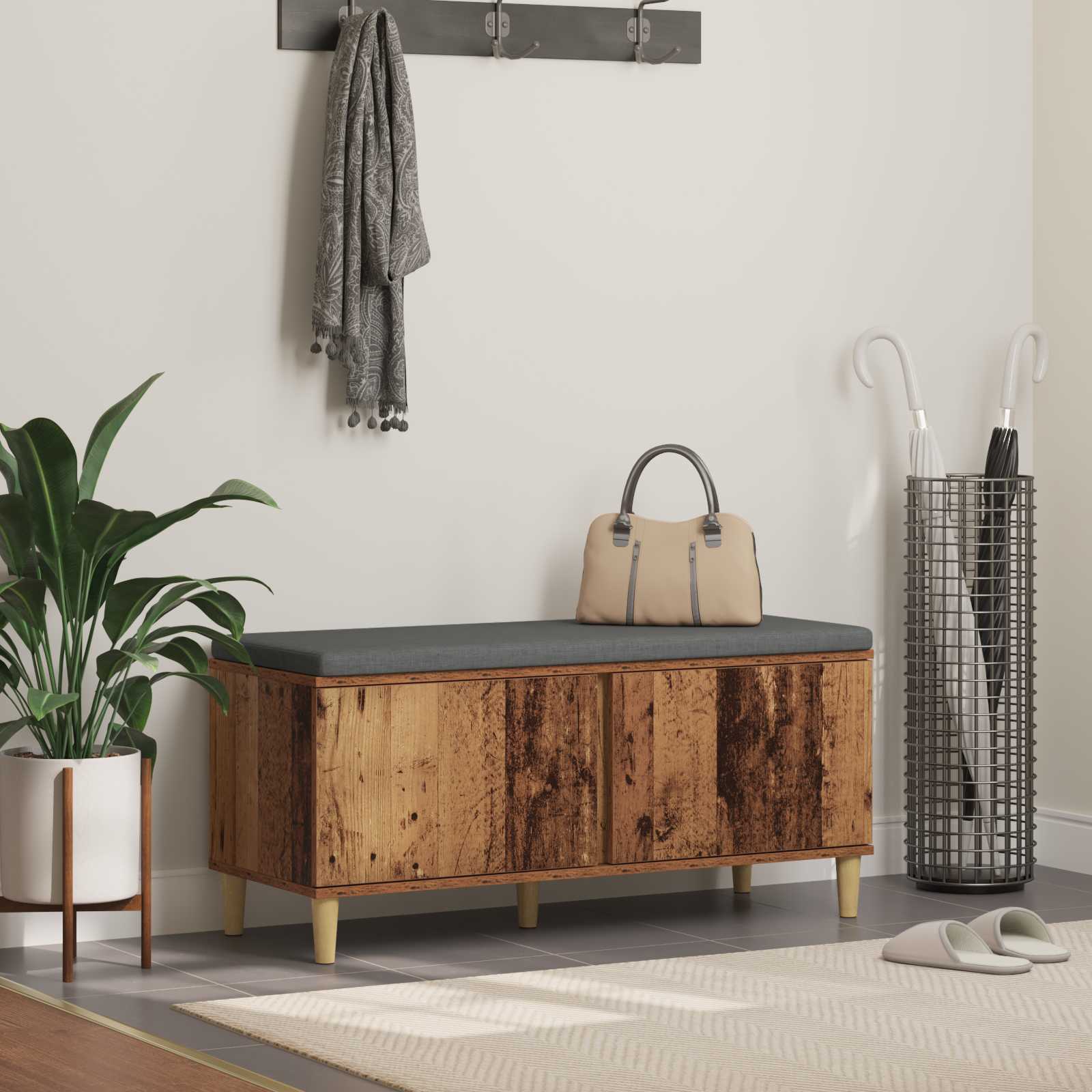 Panca per ingresso con cuscino Legno vecchio 100 x 38 x 46 cm | homemem39
