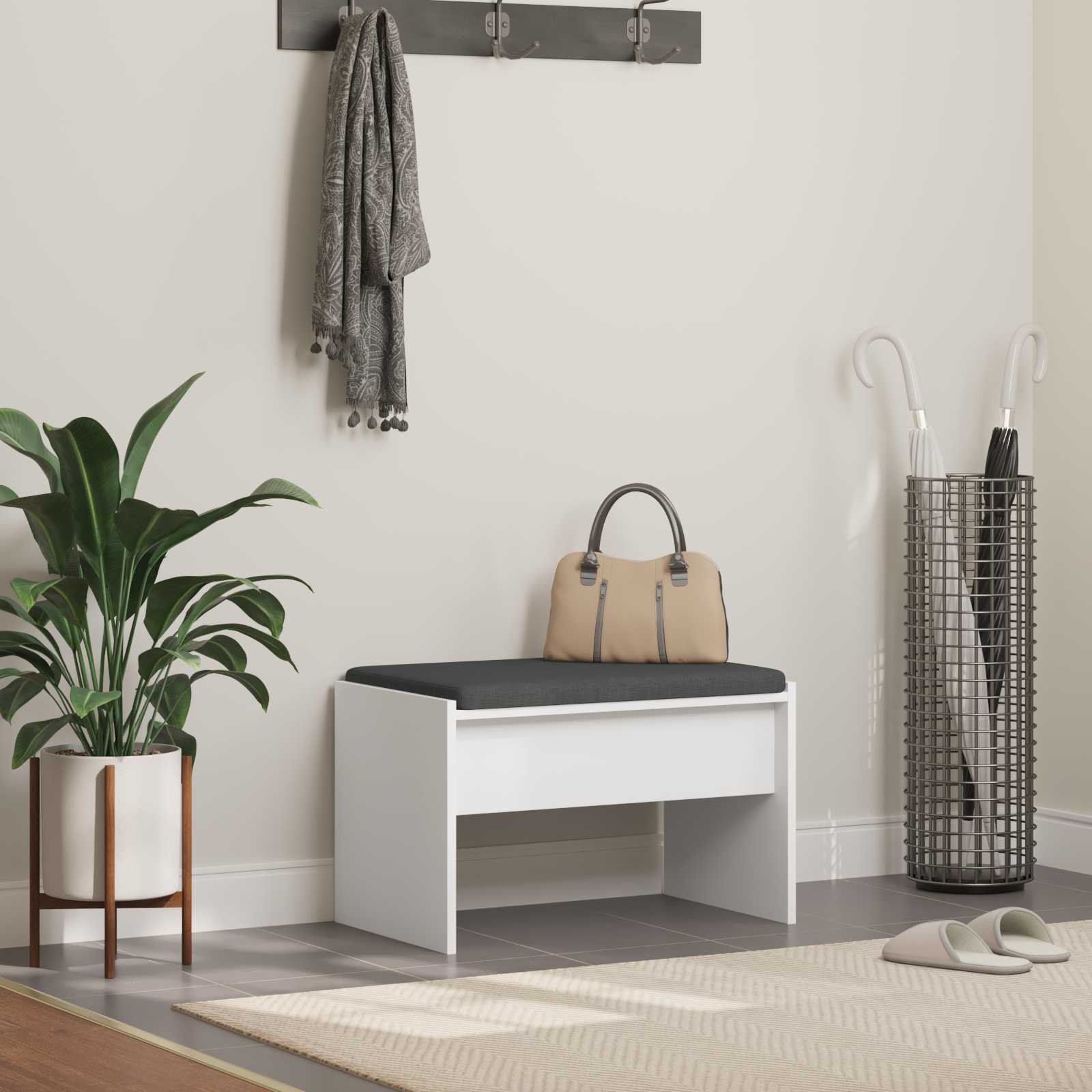 Panca per ingresso con cuscino Bianco 63 x 38 x 40 cm | homemem39