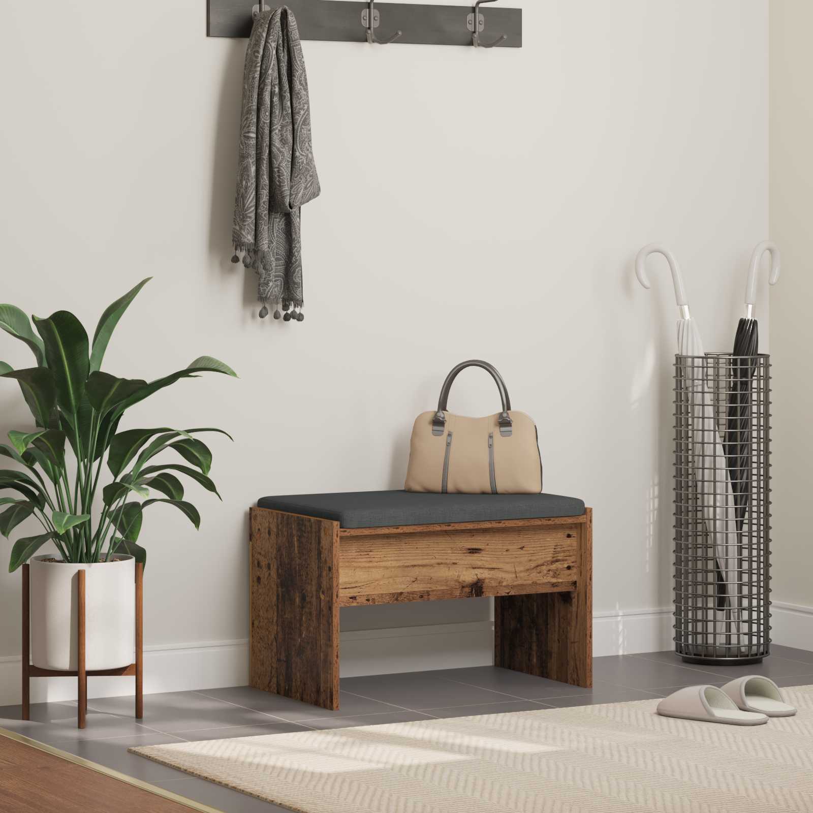 Panca per ingresso con cuscino Legno vecchio 63 x 38 x 40 cm | homemem39