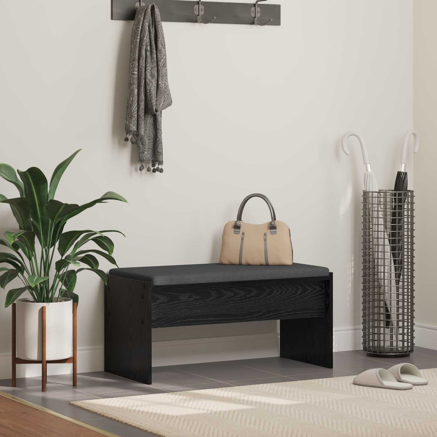 Panca per ingresso con cuscino Rovere Nero 83 x 38 x 40 cm | homemem39