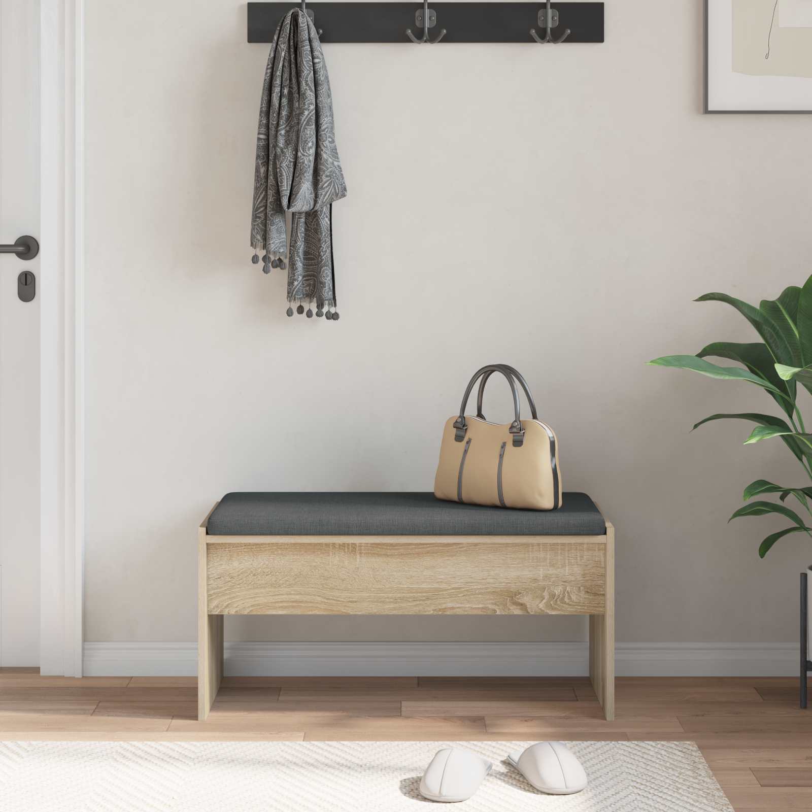 Panca per ingresso con cuscino Rovere Sonoma 83 x 38 x 40 cm | homemem39
