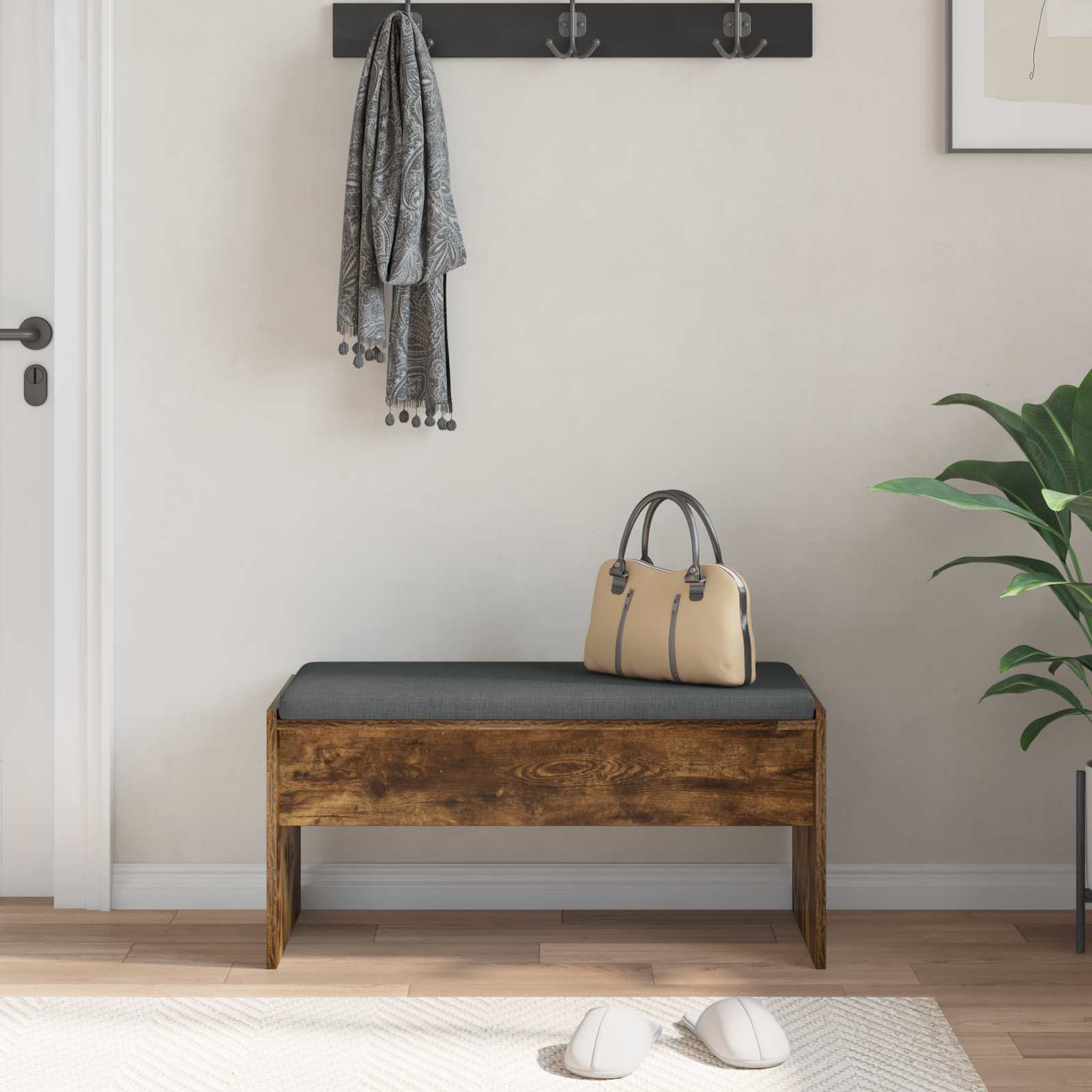 Panca per ingresso con cuscino Rovere fumé 83 x 38 x 40 cm | homemem39