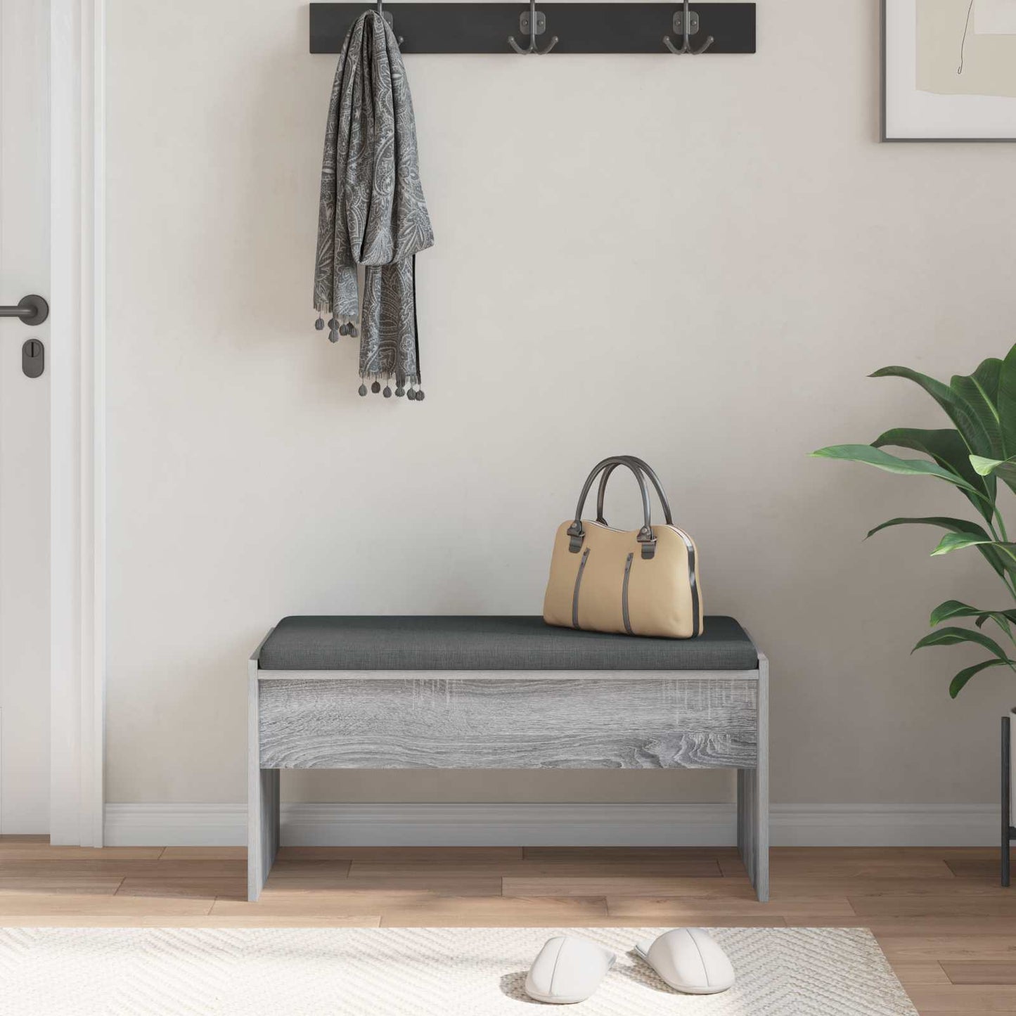 Panca per ingresso con cuscino Grigio Sonoma 83 x 38 x 40 cm | homemem39