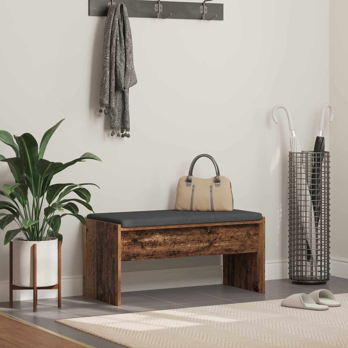 Panca per ingresso con cuscino Legno vecchio 83 x 38 x 40 cm | homemem39