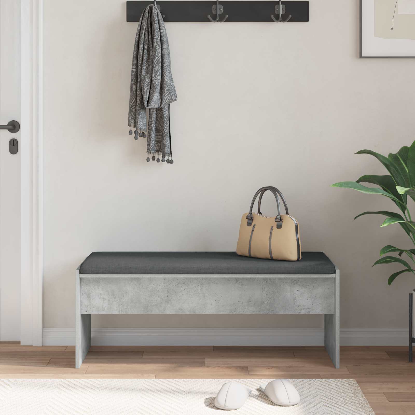 Panca per ingresso con cuscino Grigio cemento 103 x 38 x 40 cm | homemem39