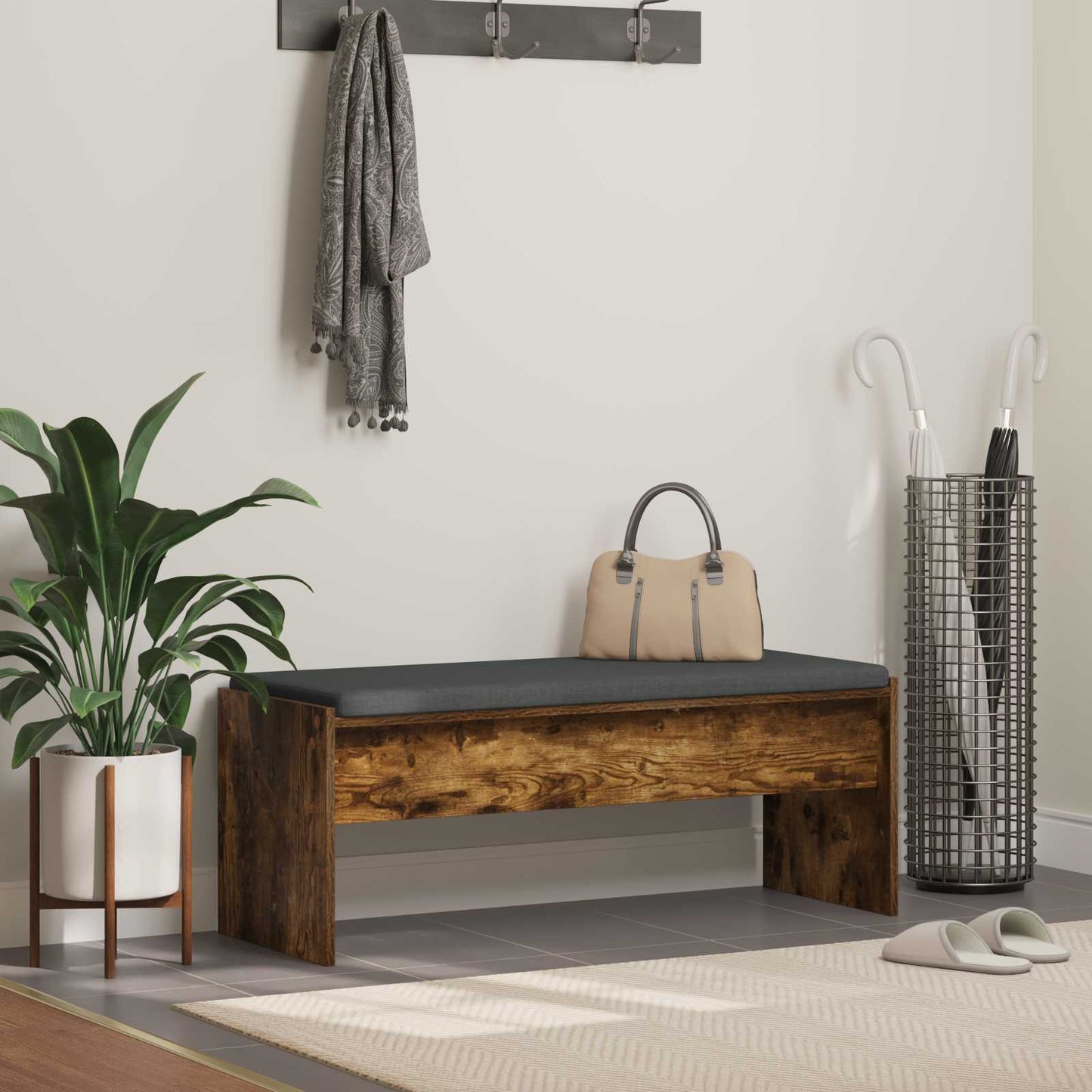 Panca per ingresso con cuscino Rovere fumé 103 x 38 x 40 cm | homemem39