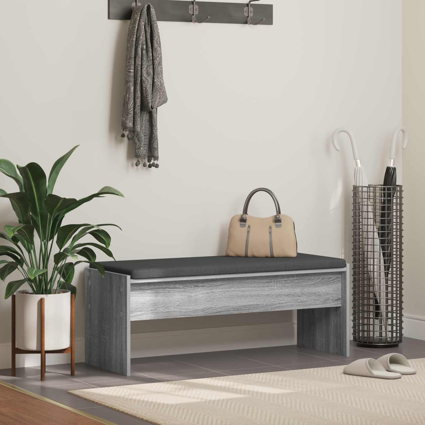 Panca per ingresso con cuscino Grigio Sonoma 103 x 38 x 40 cm