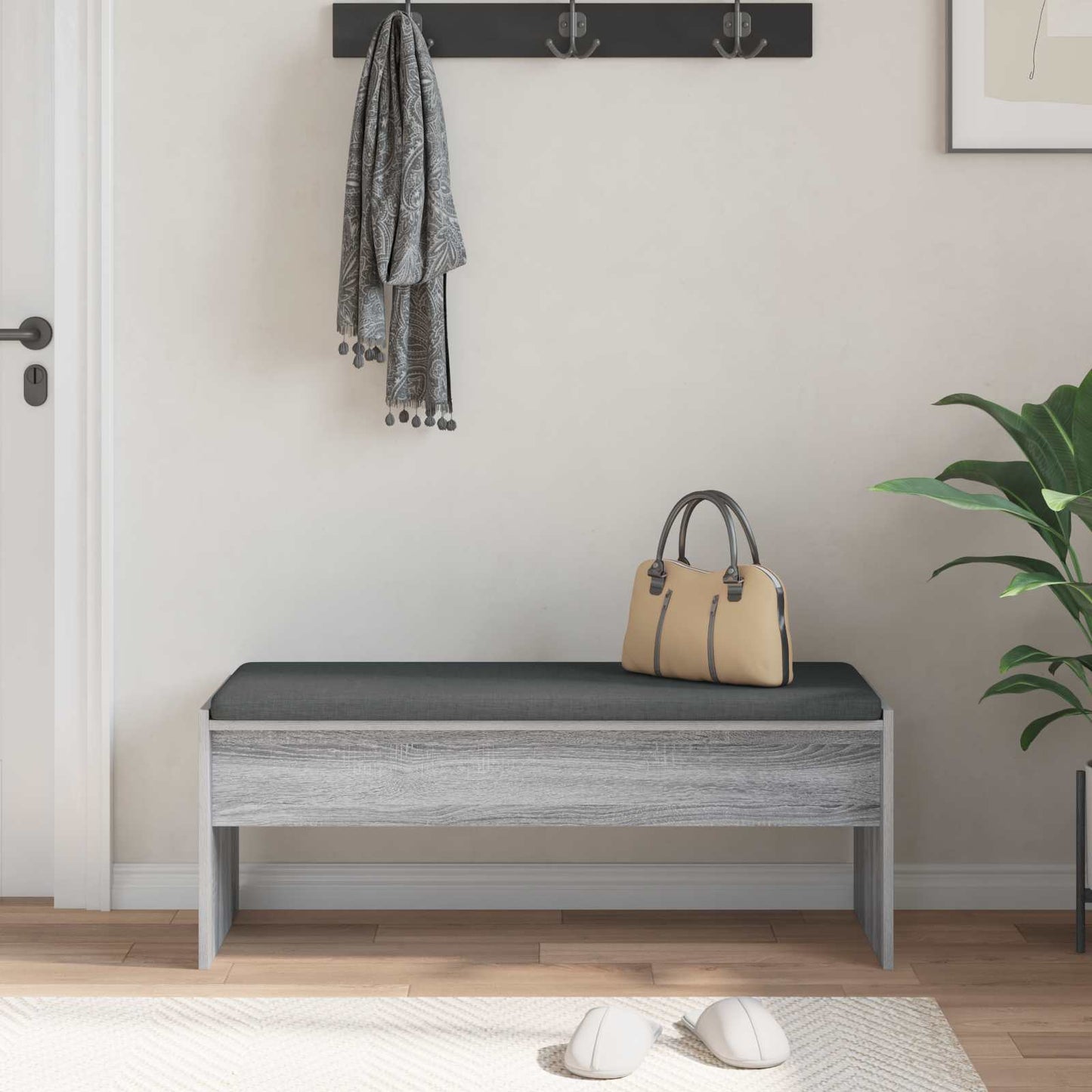 Panca per ingresso con cuscino Grigio Sonoma 103 x 38 x 40 cm