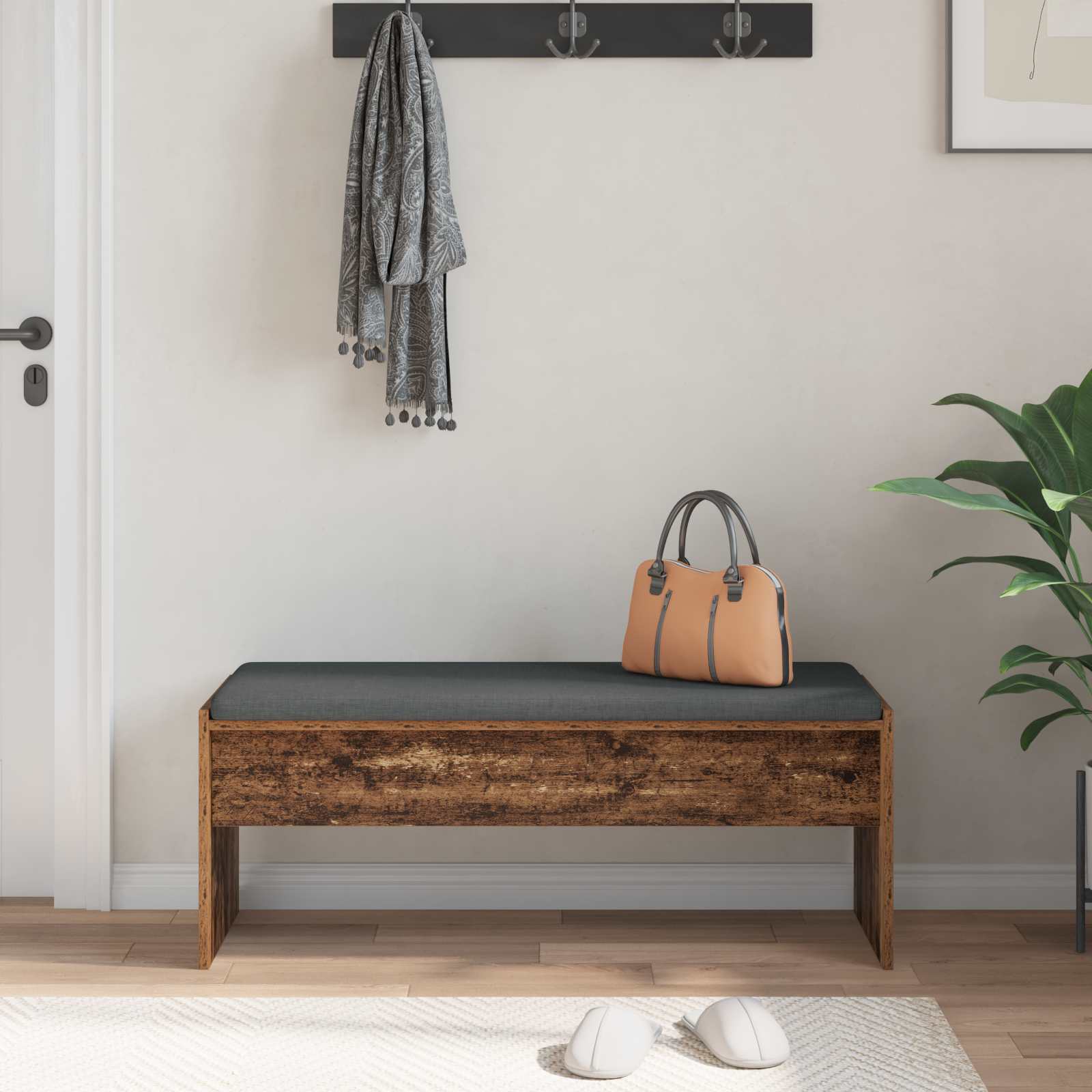 Panca per ingresso con cuscino Legno vecchio 103 x 38 x 40 cm | homemem39