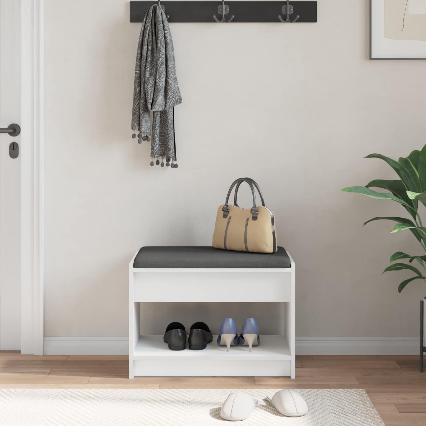 Panca per ingresso con cuscino Bianco 63 x 38 x 45 cm | homemem39