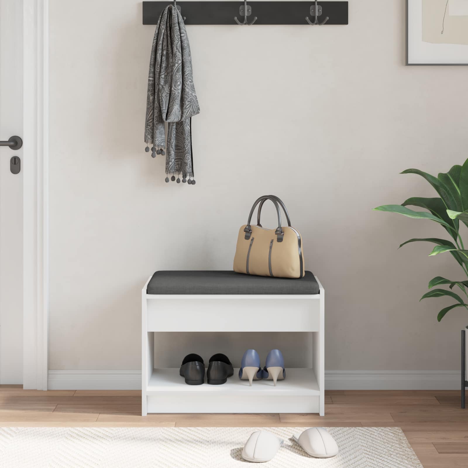 Panca per ingresso con cuscino Bianco 63 x 38 x 45 cm | homemem39