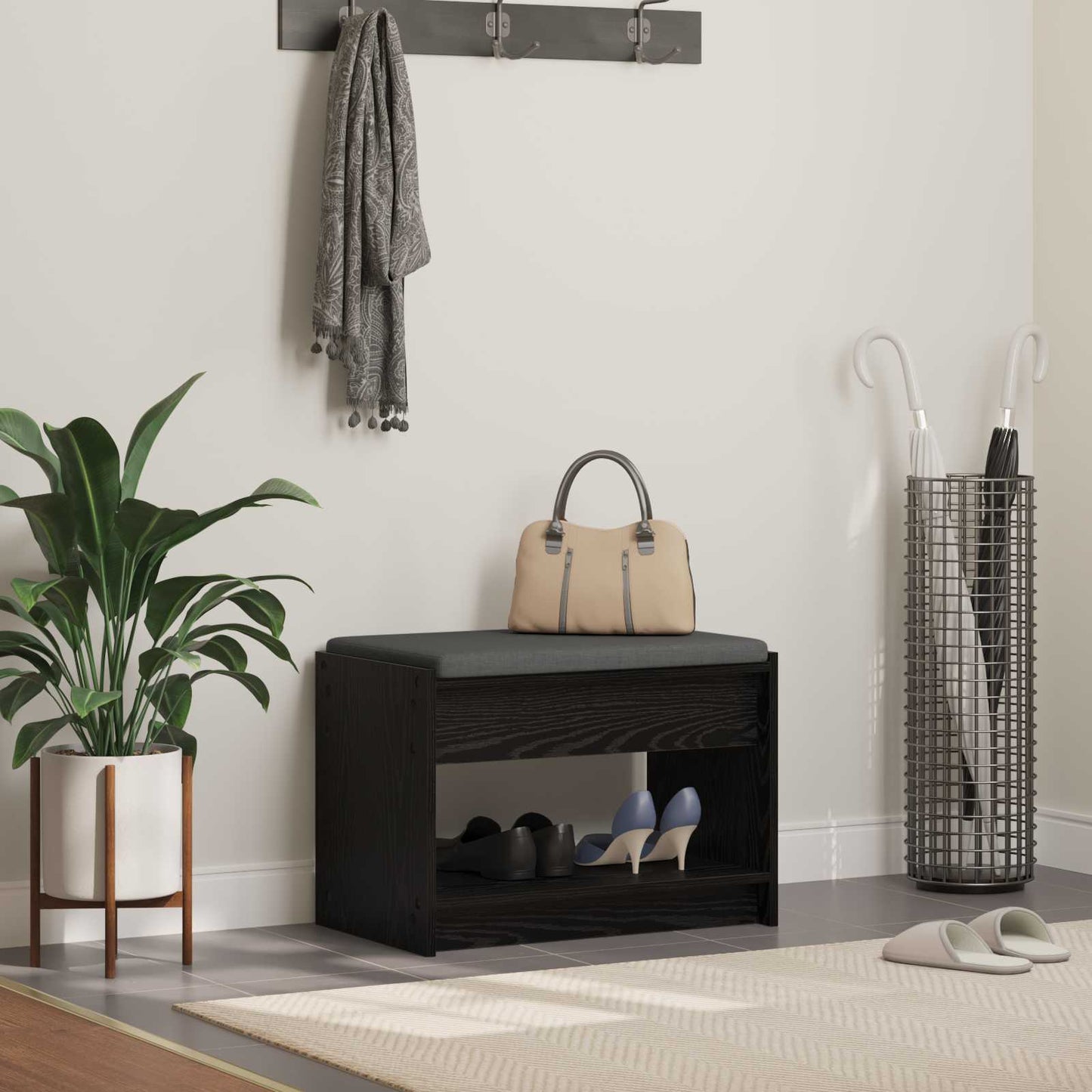 Panca per ingresso con cuscino Rovere Nero 63 x 38 x 45 cm
